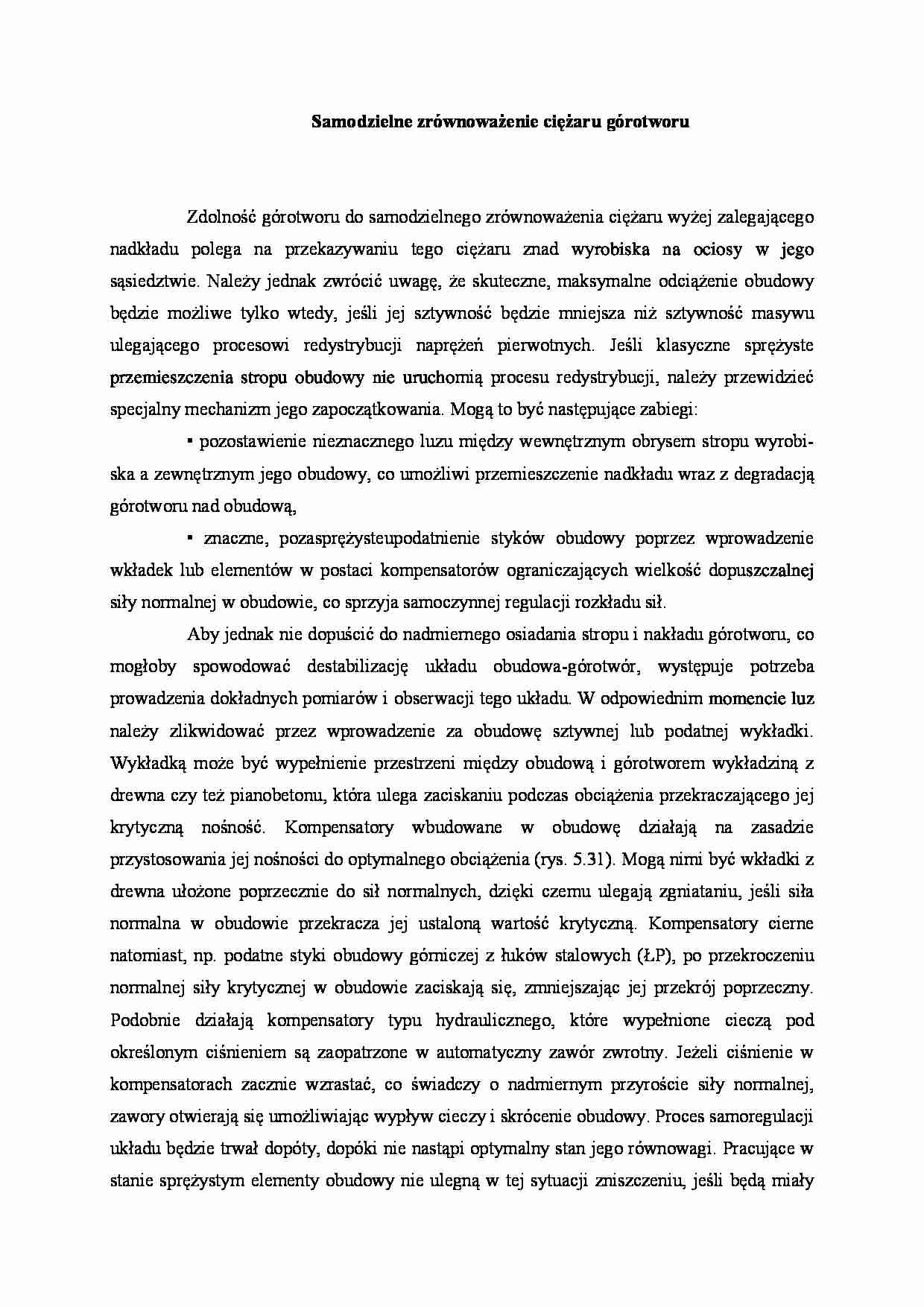 Samodzielne zrównoważenie ciężaru górotworu - strona 1