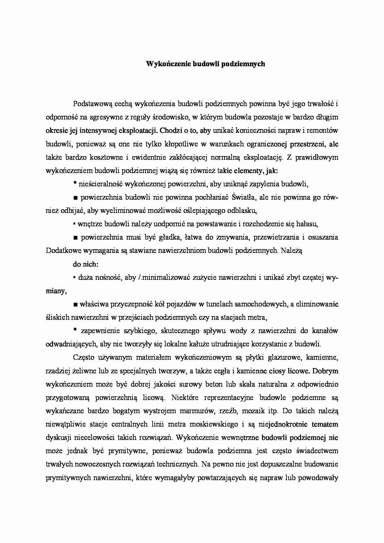 Wykończenie budowli podziemnych - strona 1