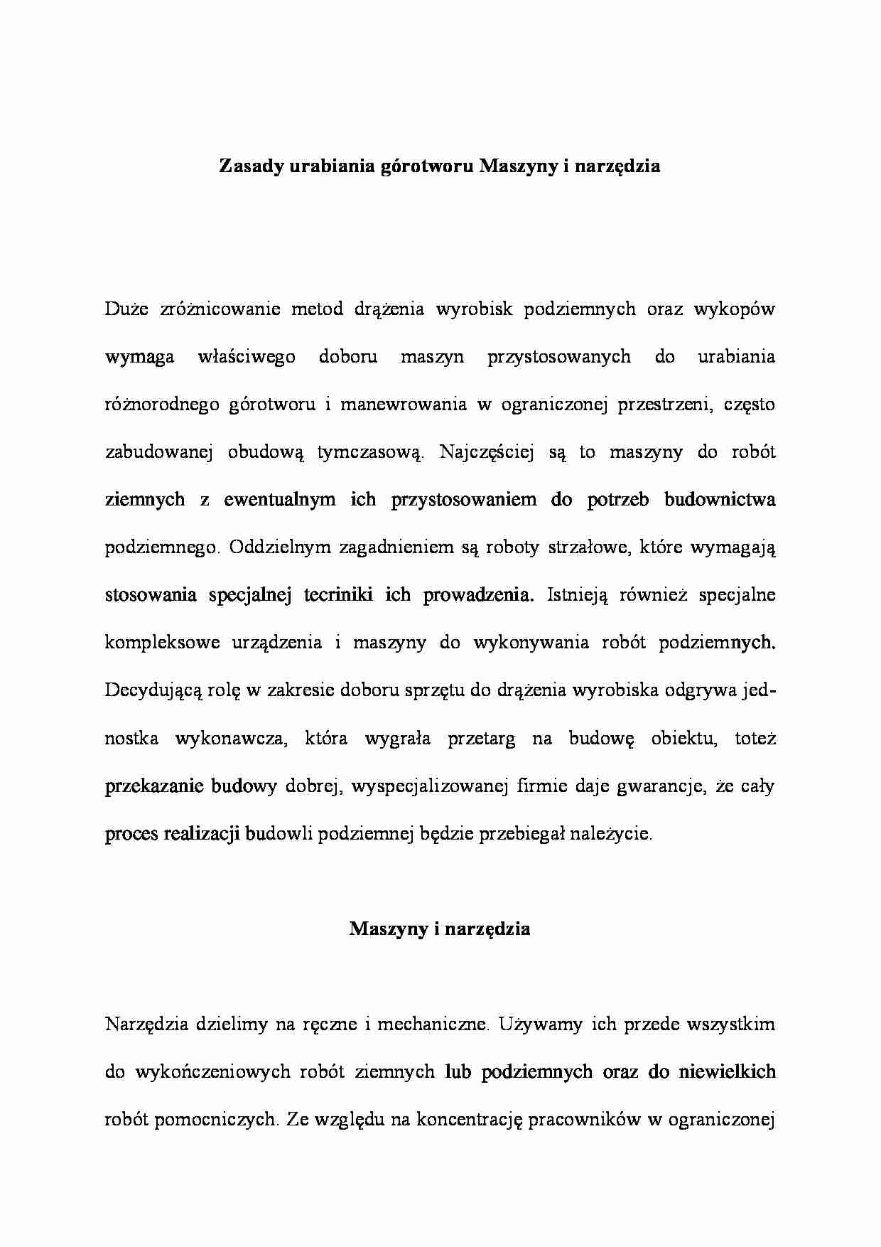 Zasady urabiania górotworu. Maszyny i narzędzia - strona 1