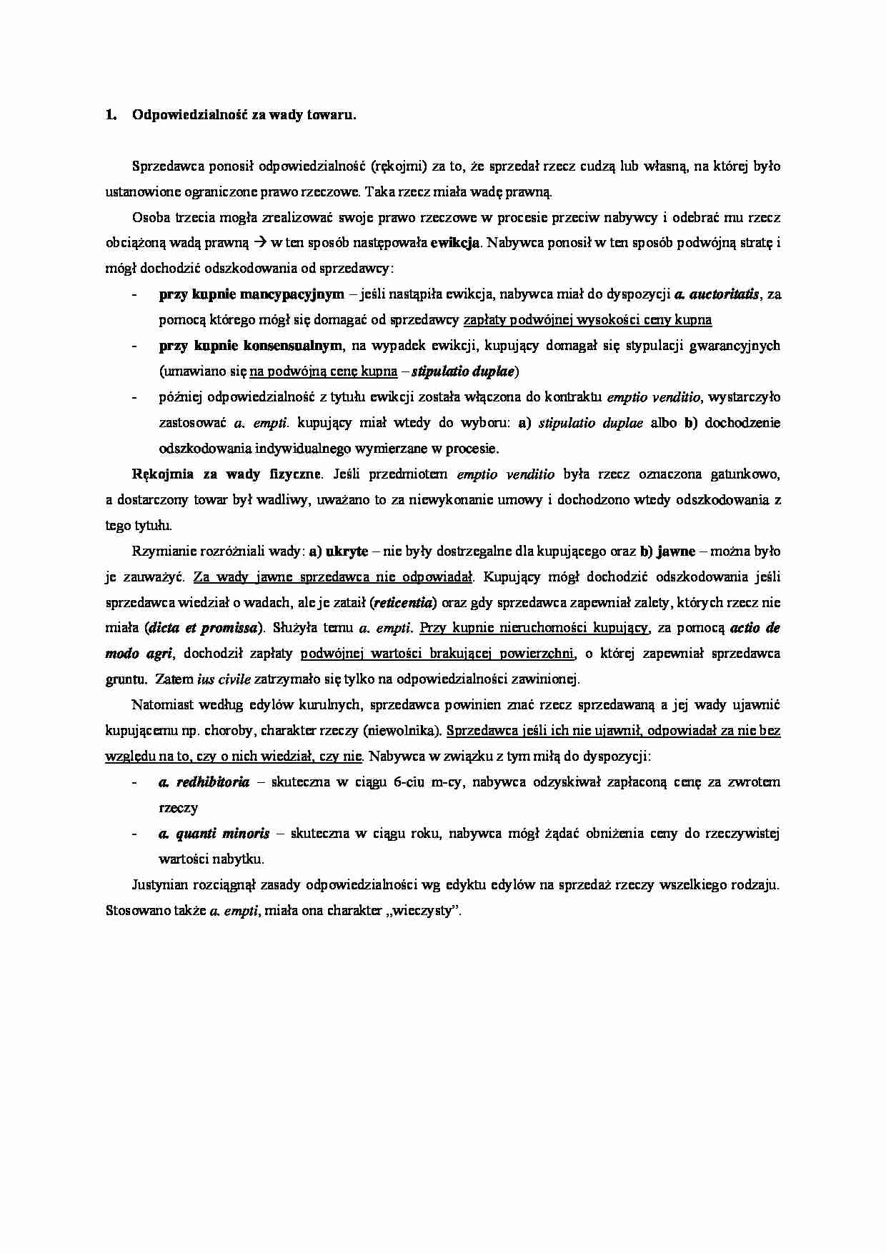 Odpowiedzialność za wady towaru- opracowanie - strona 1