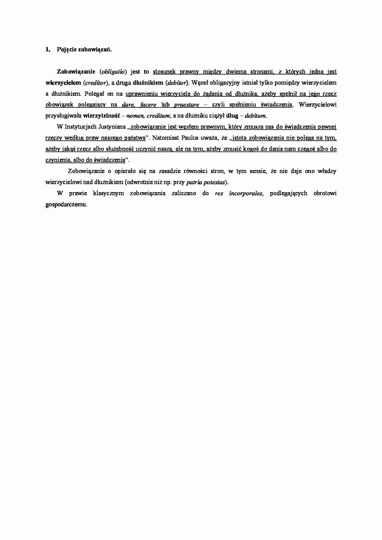 Pojęcie zobowiązań- opracowanie - strona 1