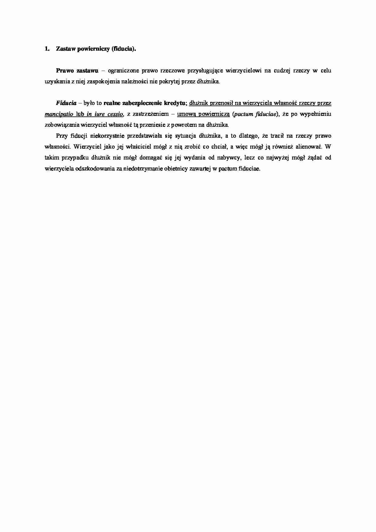 Zastaw powierniczy- opracowanie - strona 1