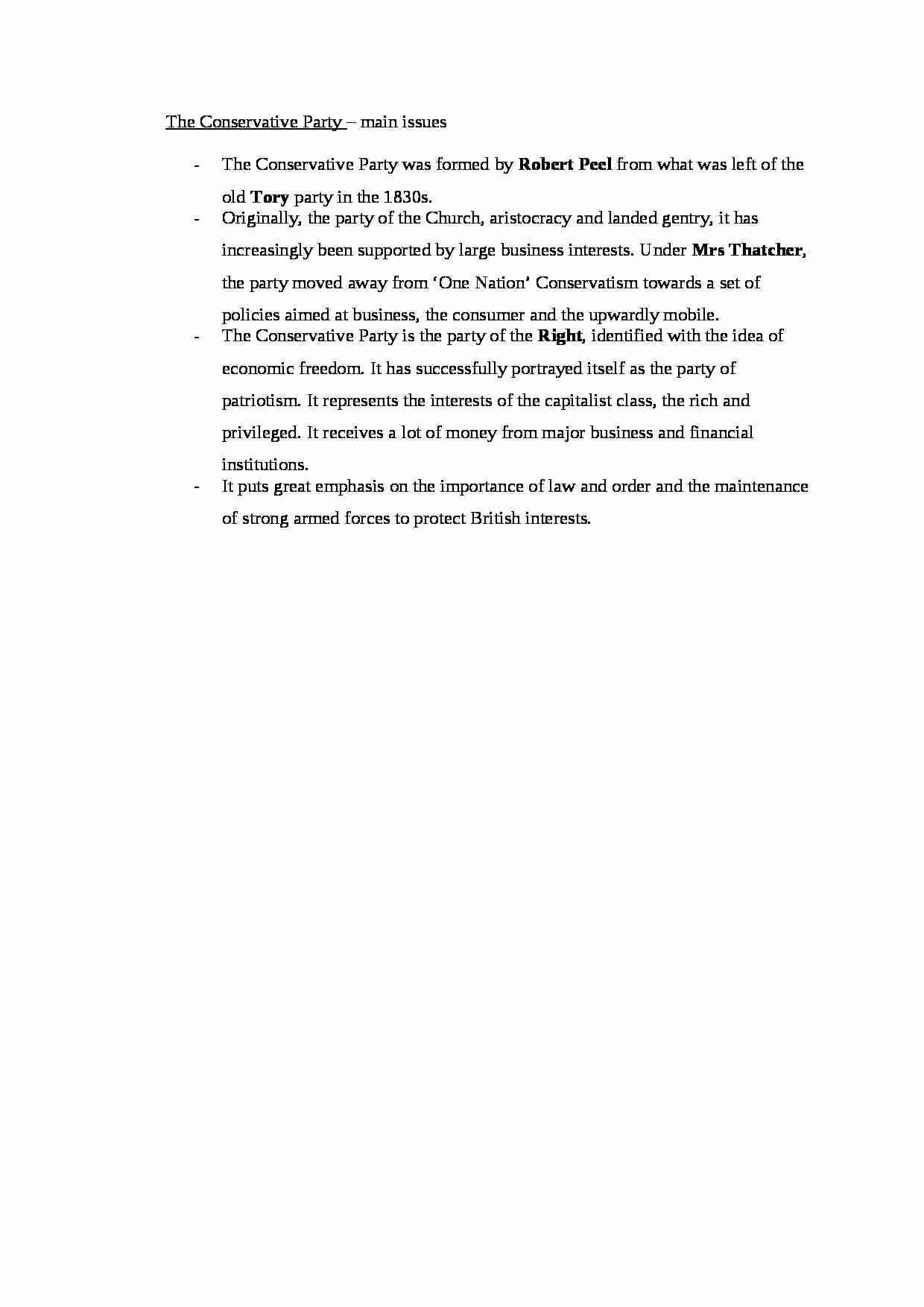 The Conservative Party - main issues - strona 1