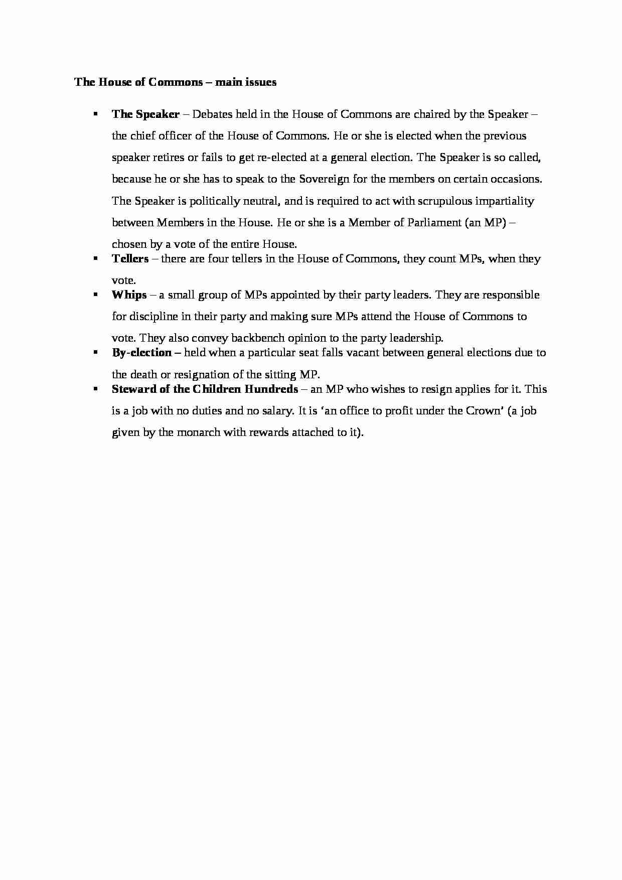 The House of Commons-main issues - strona 1