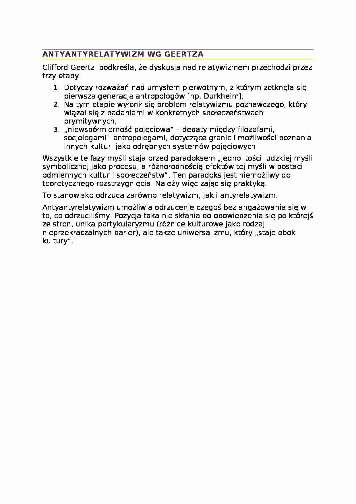 Antyantyrelatywizm wg Geertza - strona 1