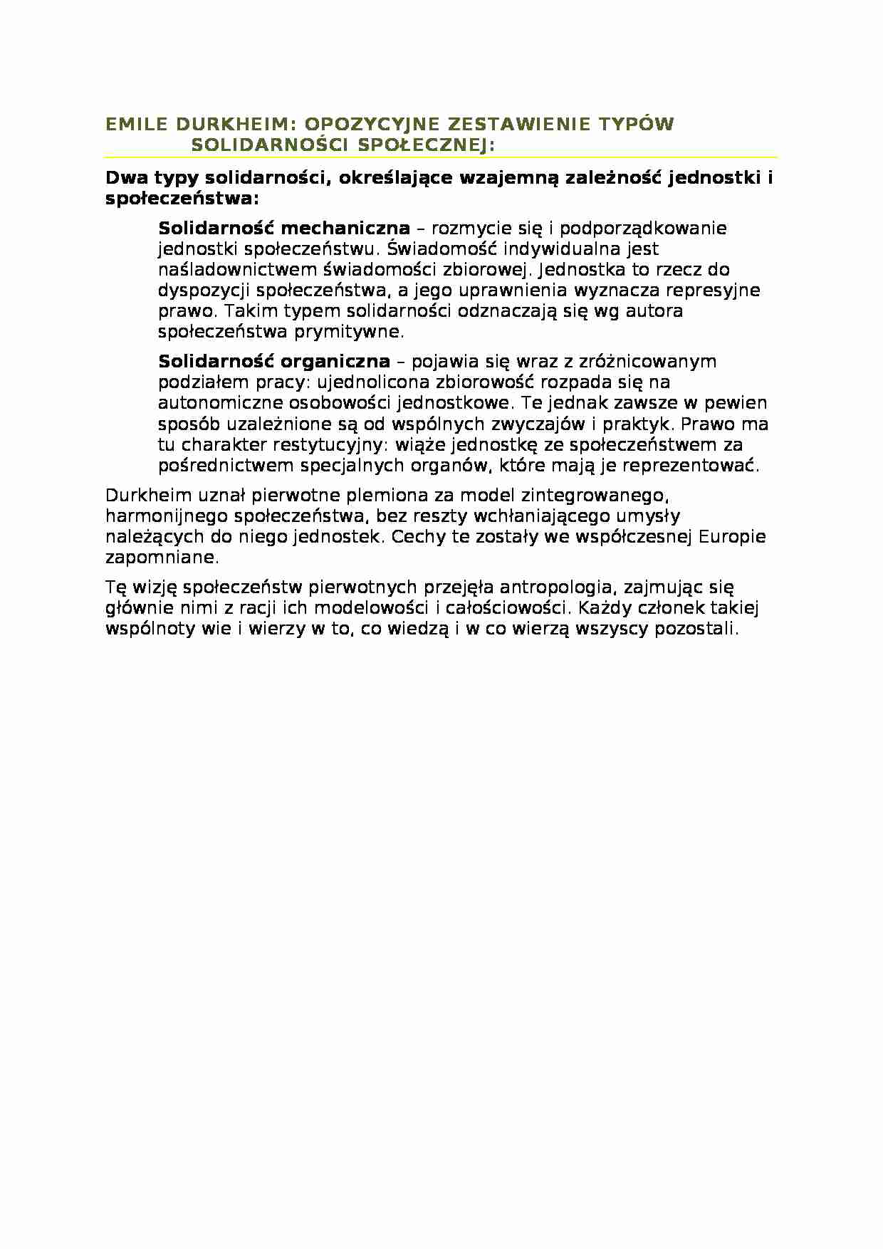 EMILE DURKHEIM - zestawienie typów solidarno_ci spo_ecznej - strona 1