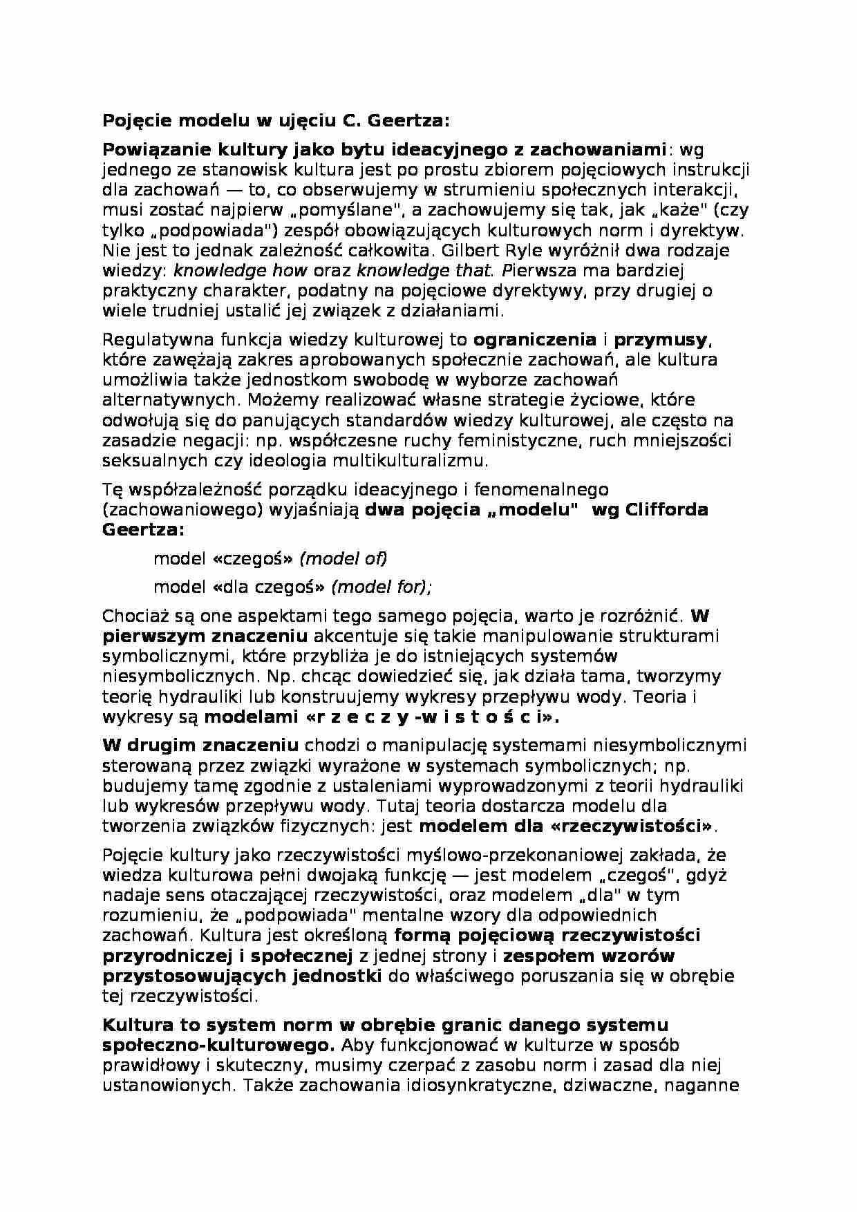 Pojęcie modelu w ujęciu C. Geertza - strona 1