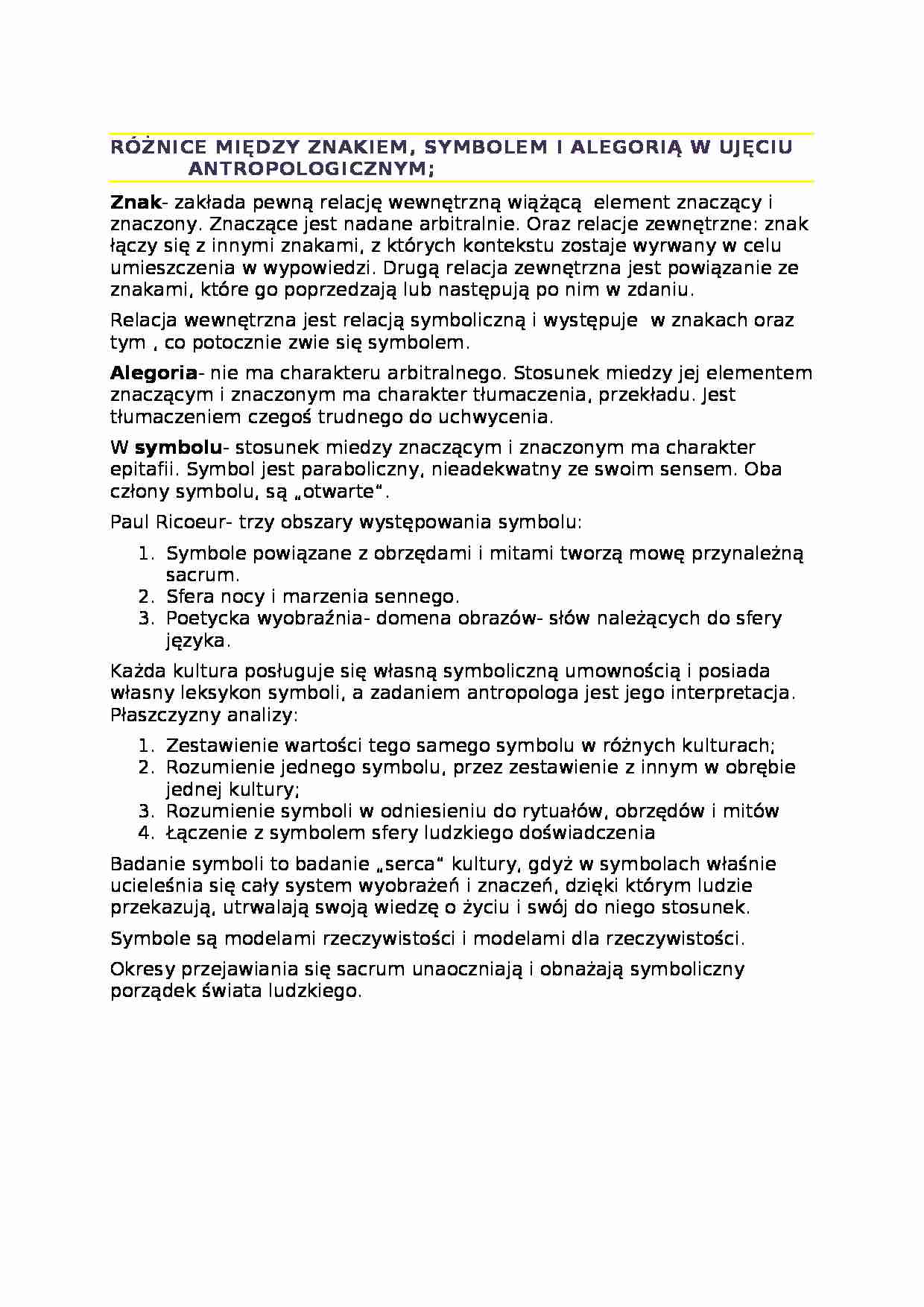 Różnice między znakiem, symbolem i alegorią w ujęciu antropologicznym - strona 1