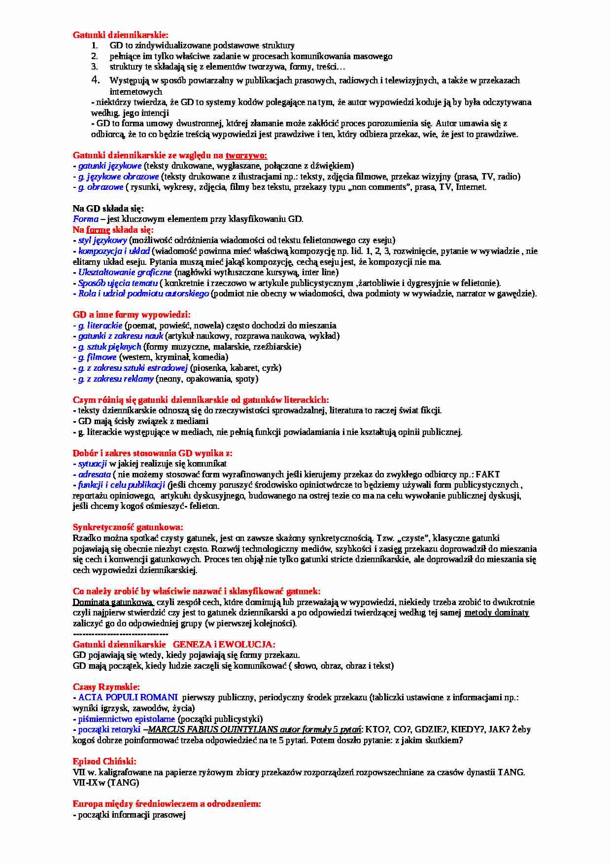 Gatunki Dziennikarskie-skrypt 2011 - strona 1