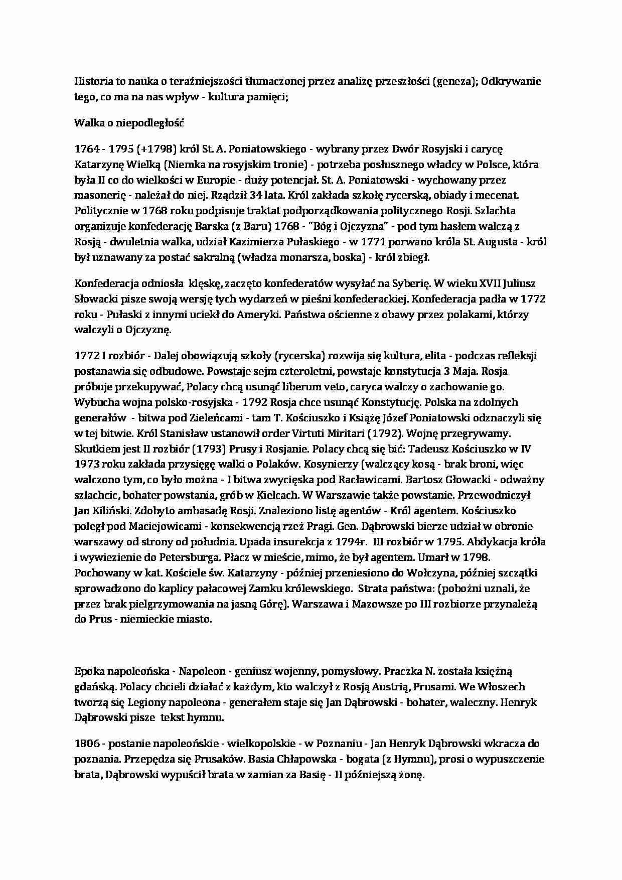 Polska w czasie zaborów-opracowanie - strona 1