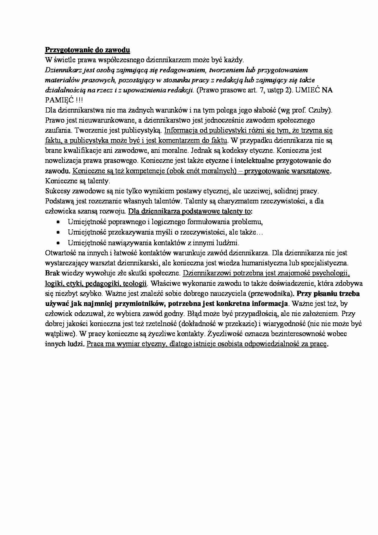 Przygotowanie do zawodu dziennikarza-opracowanie - strona 1