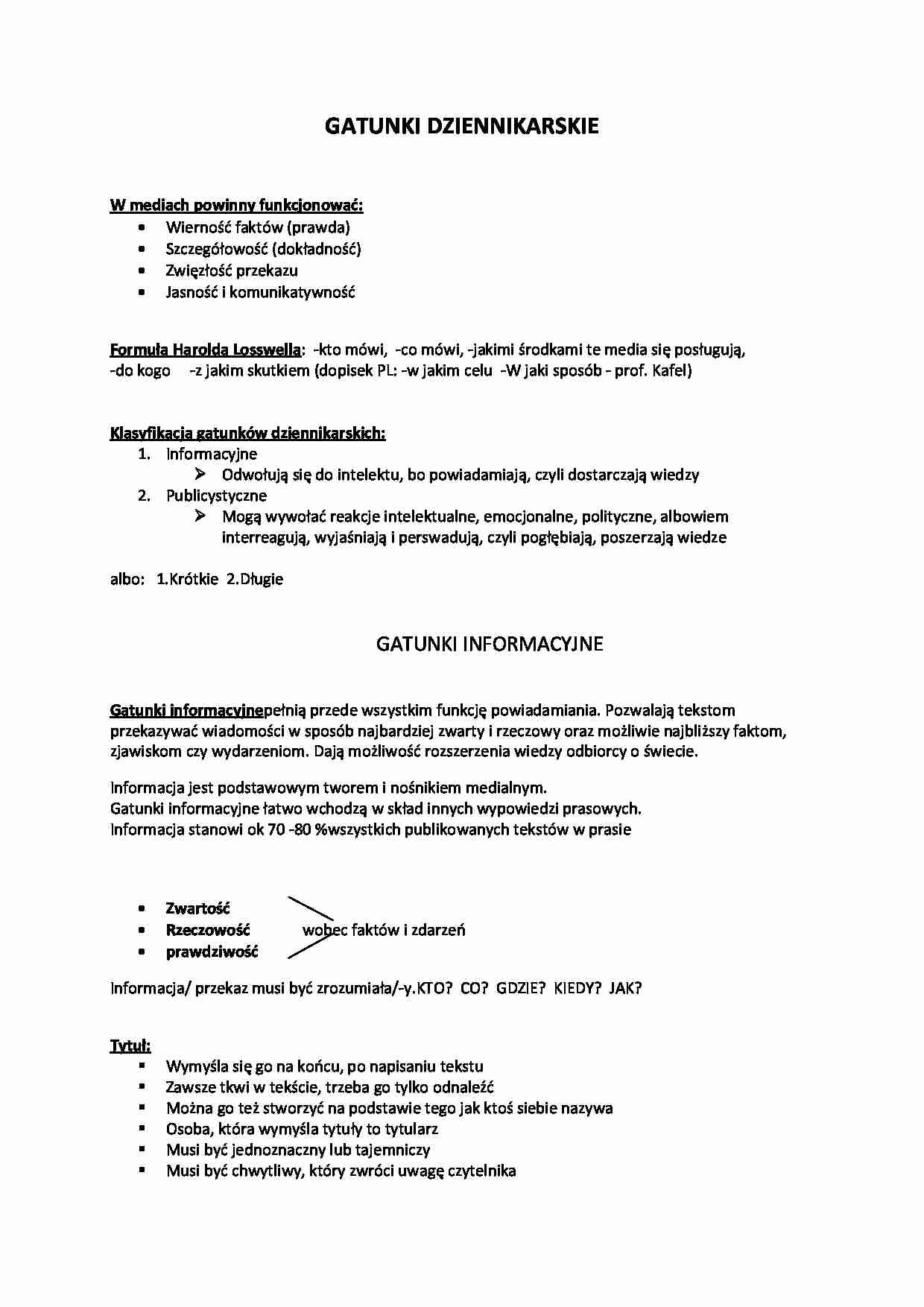  Gatunki dziennikarskie- Skrypt - strona 1