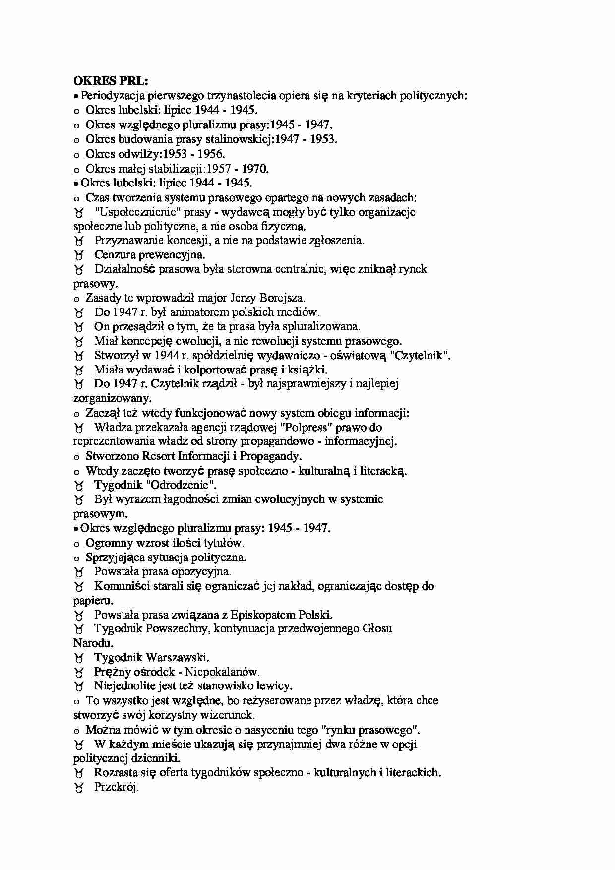 Prasa powojenna w Polsce- Prasa w okresie PRL - strona 1