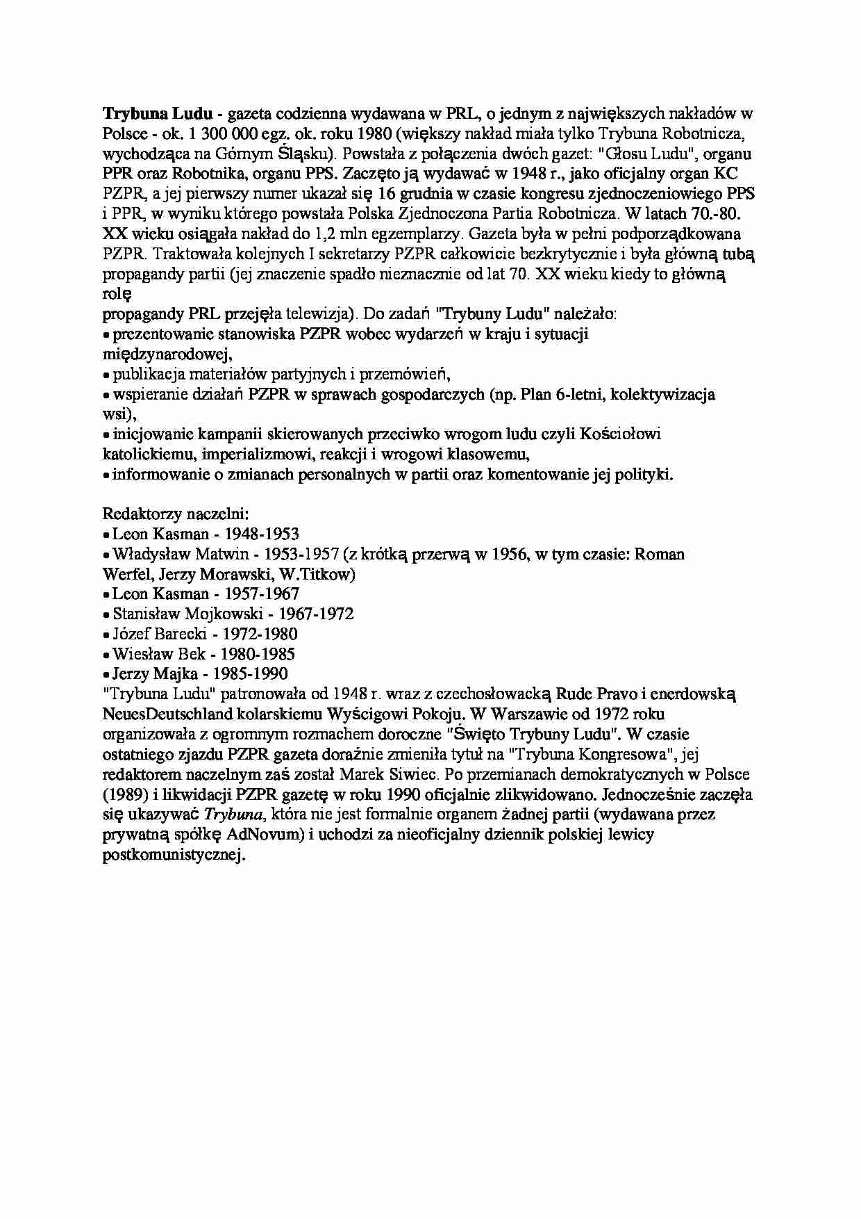 Prasa powojenna w Polsce- Trybuna Ludu - strona 1