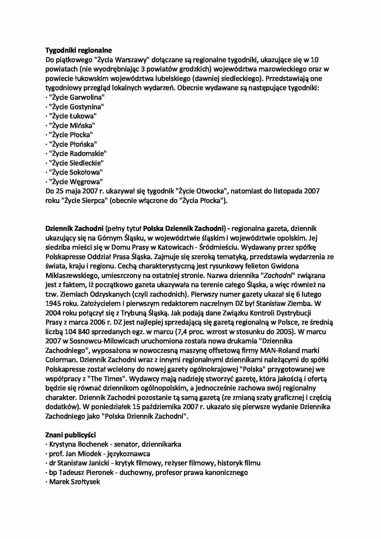 Prasa powojenna w Polsce- Tygodniki regionalne - strona 1