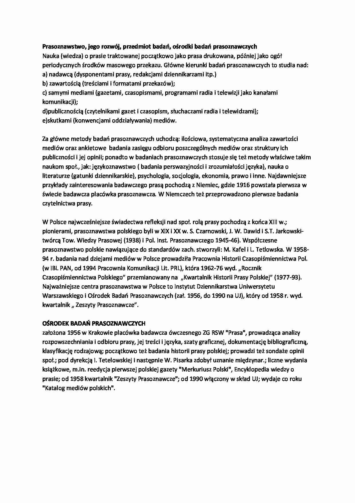  Rozwój prasoznawstwa-opracowanie - strona 1