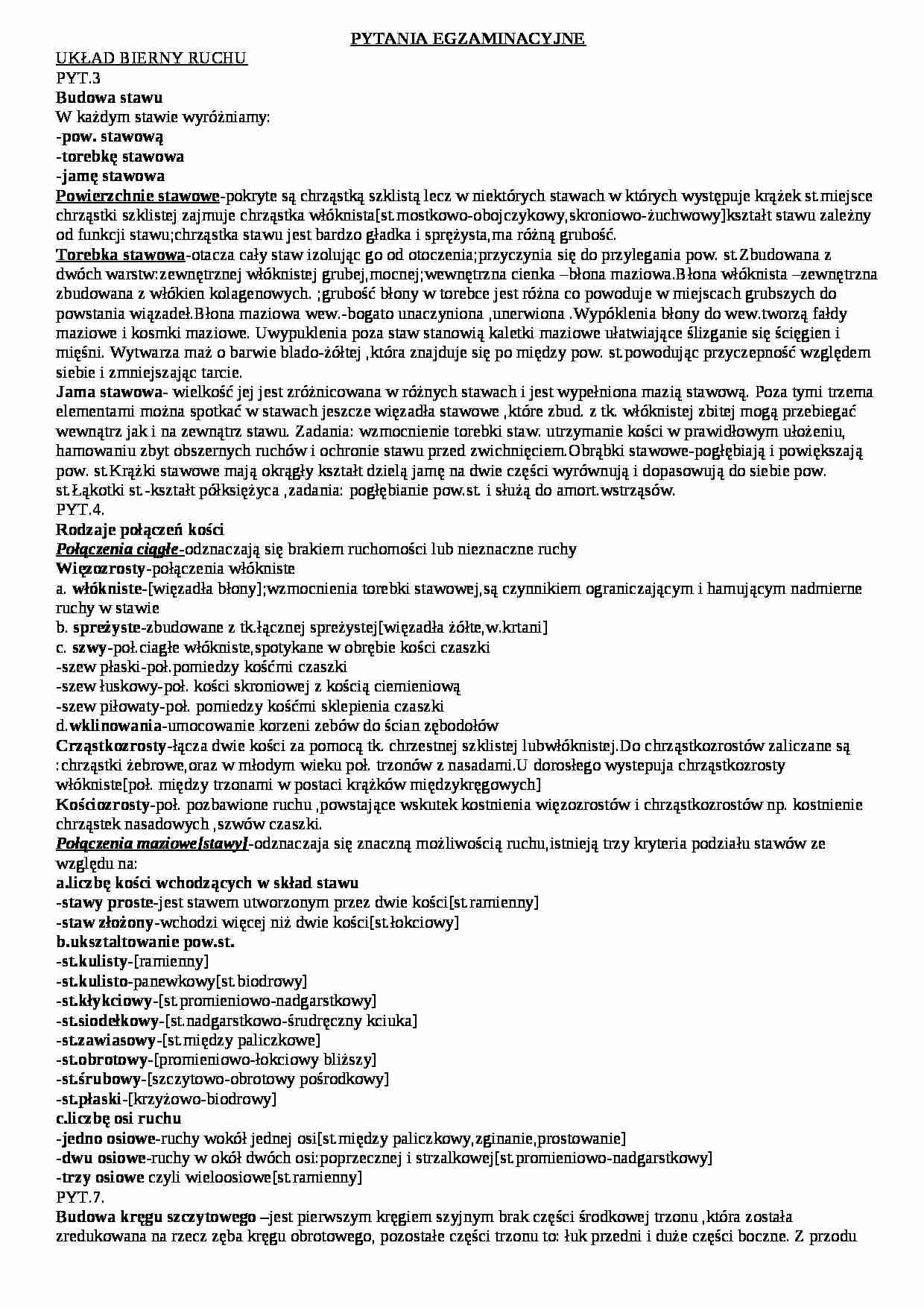 Anatomia - pytania egzaminacyjne - strona 1