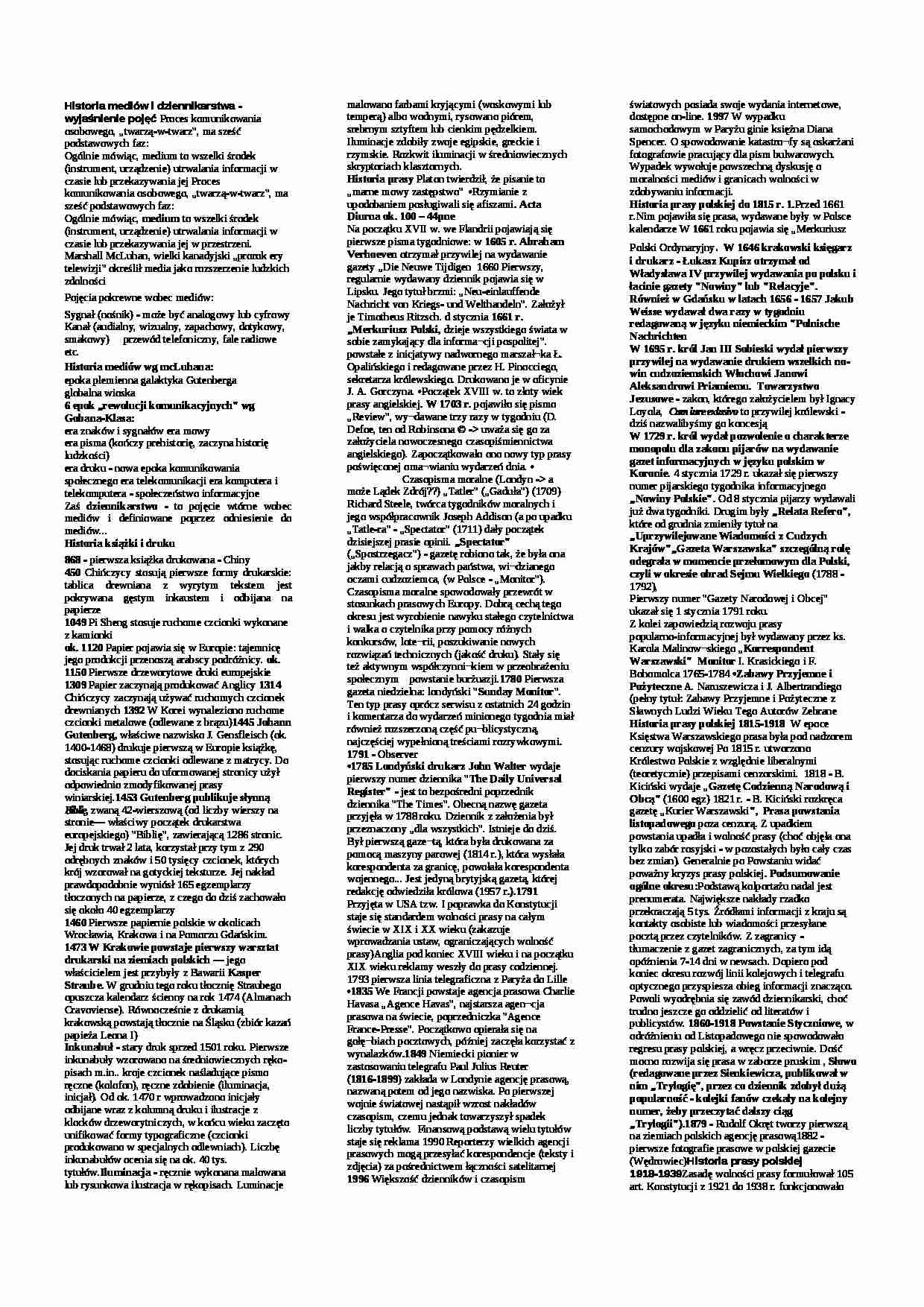  Historia mediów i dziennikarstwa- skrypt  - strona 1