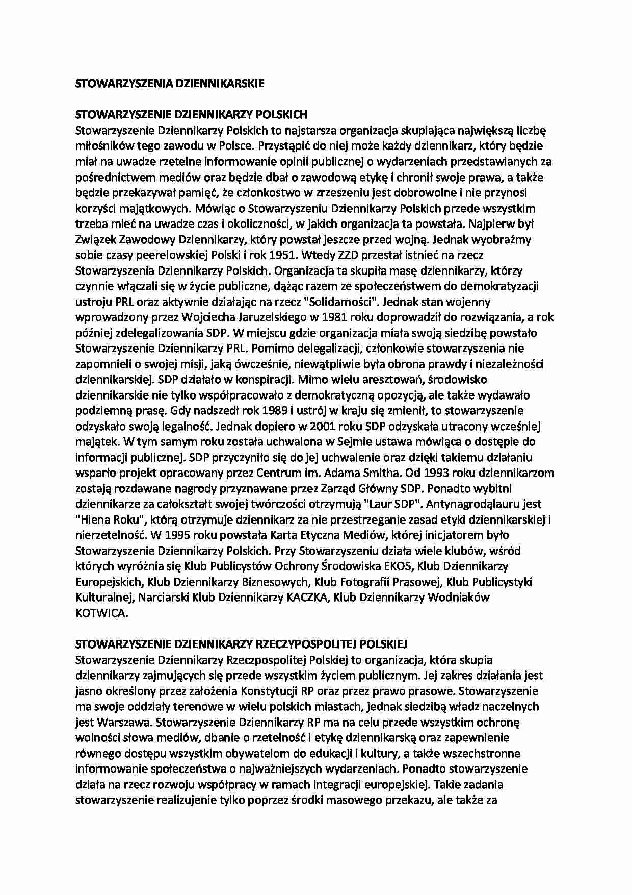  Stowarzyszenia dziennikarskie-opracowanie - strona 1