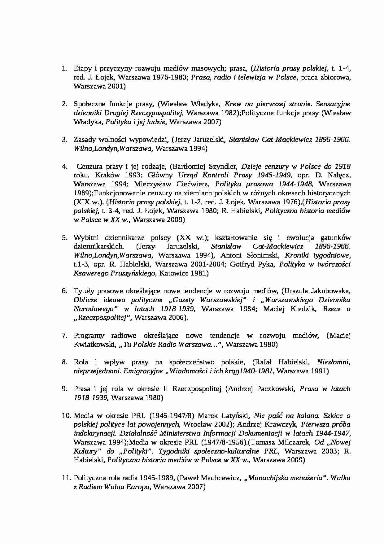  Historia mediów i dziennikarstwa-zagadnienia na egzamin - strona 1