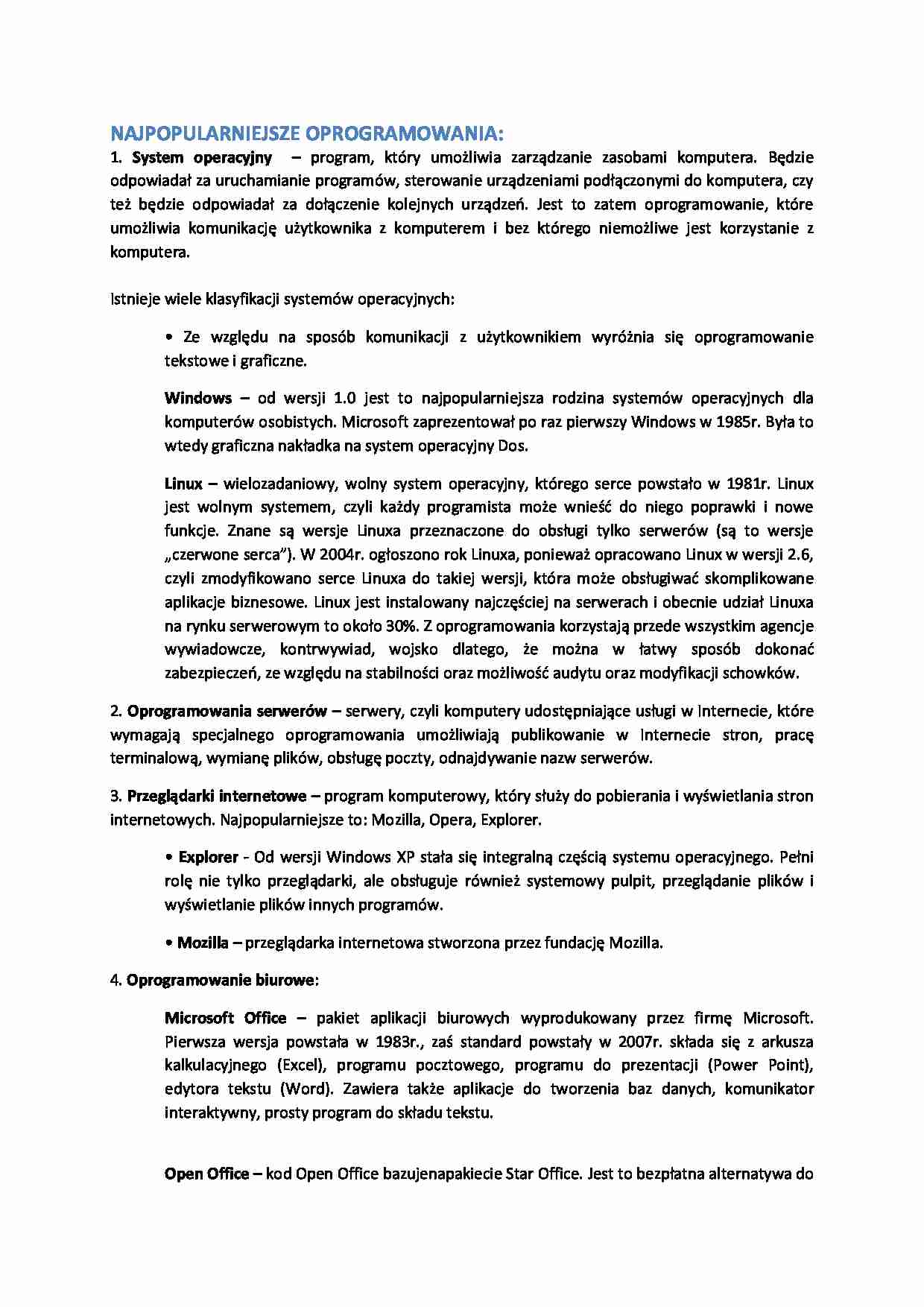  Najpopularniejsze oprogramowania-opracowanie - strona 1