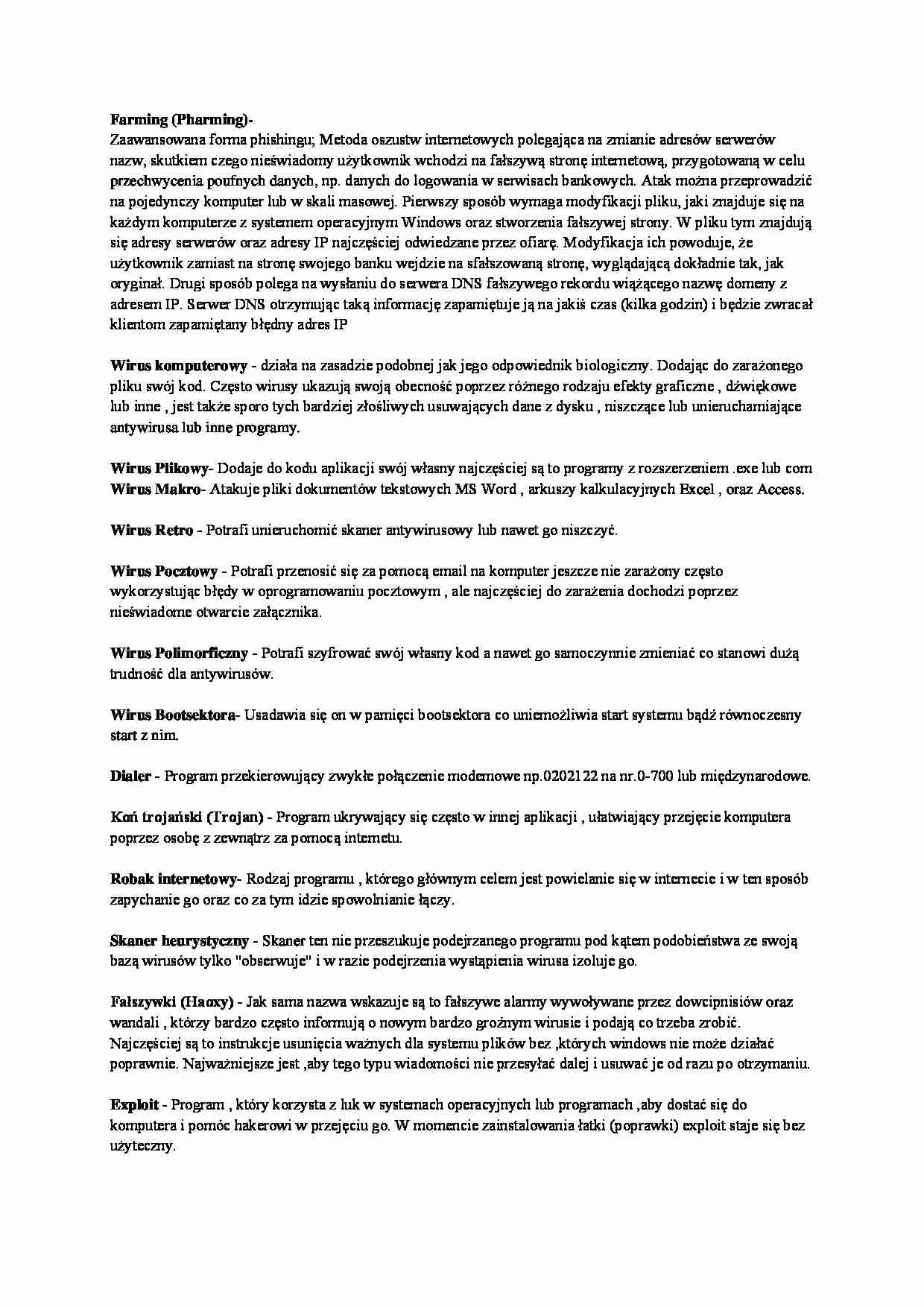 Typy szkodliwego oprogramowania-wykład 2 - strona 1