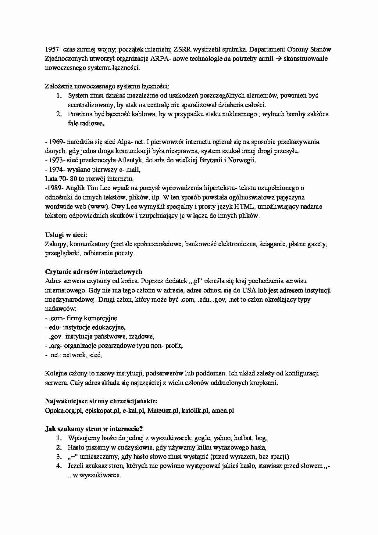  Internet i etyka komputerowa-opracowanie - strona 1