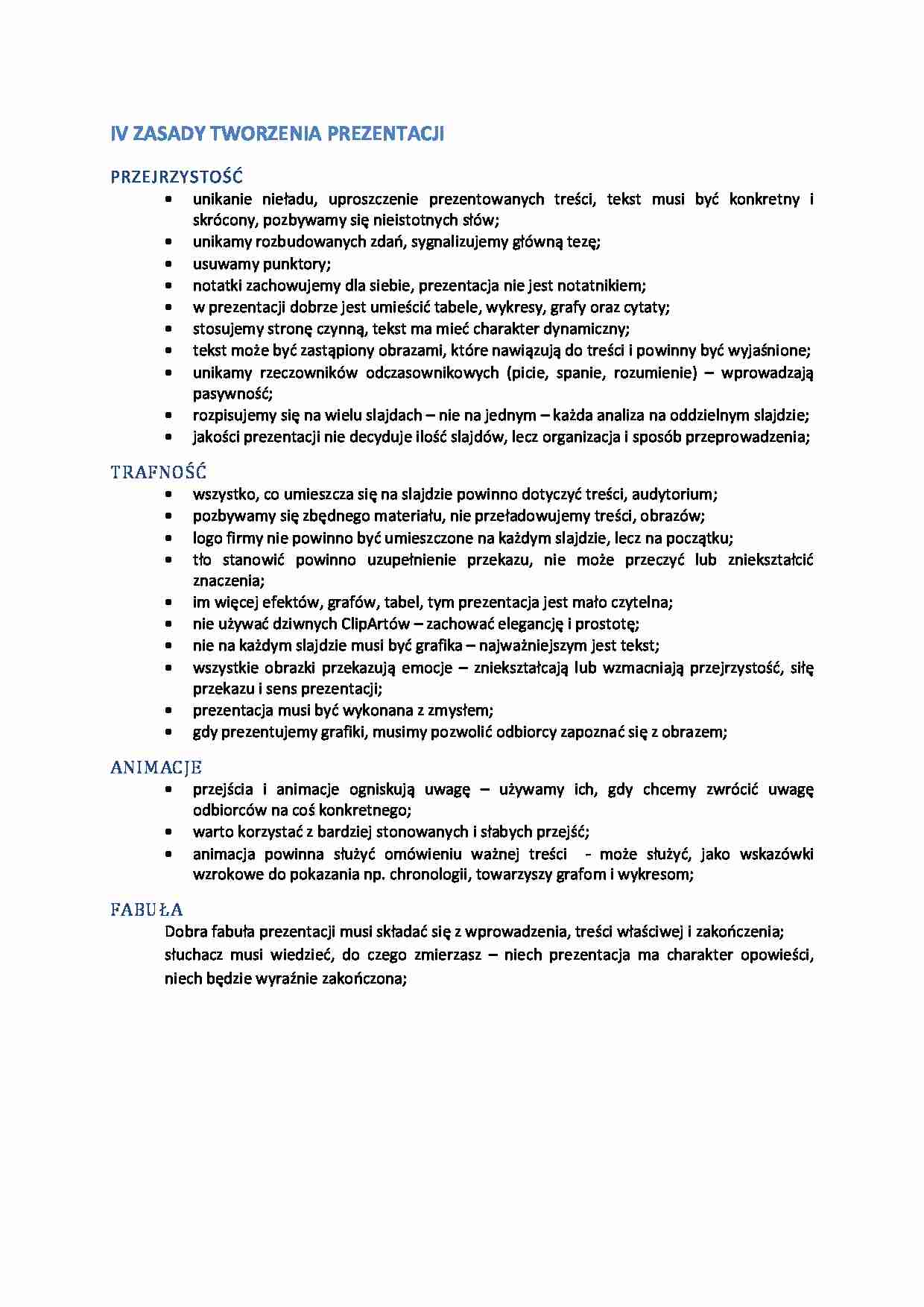 Zasady tworzenia prezentacji-opracowanie - strona 1