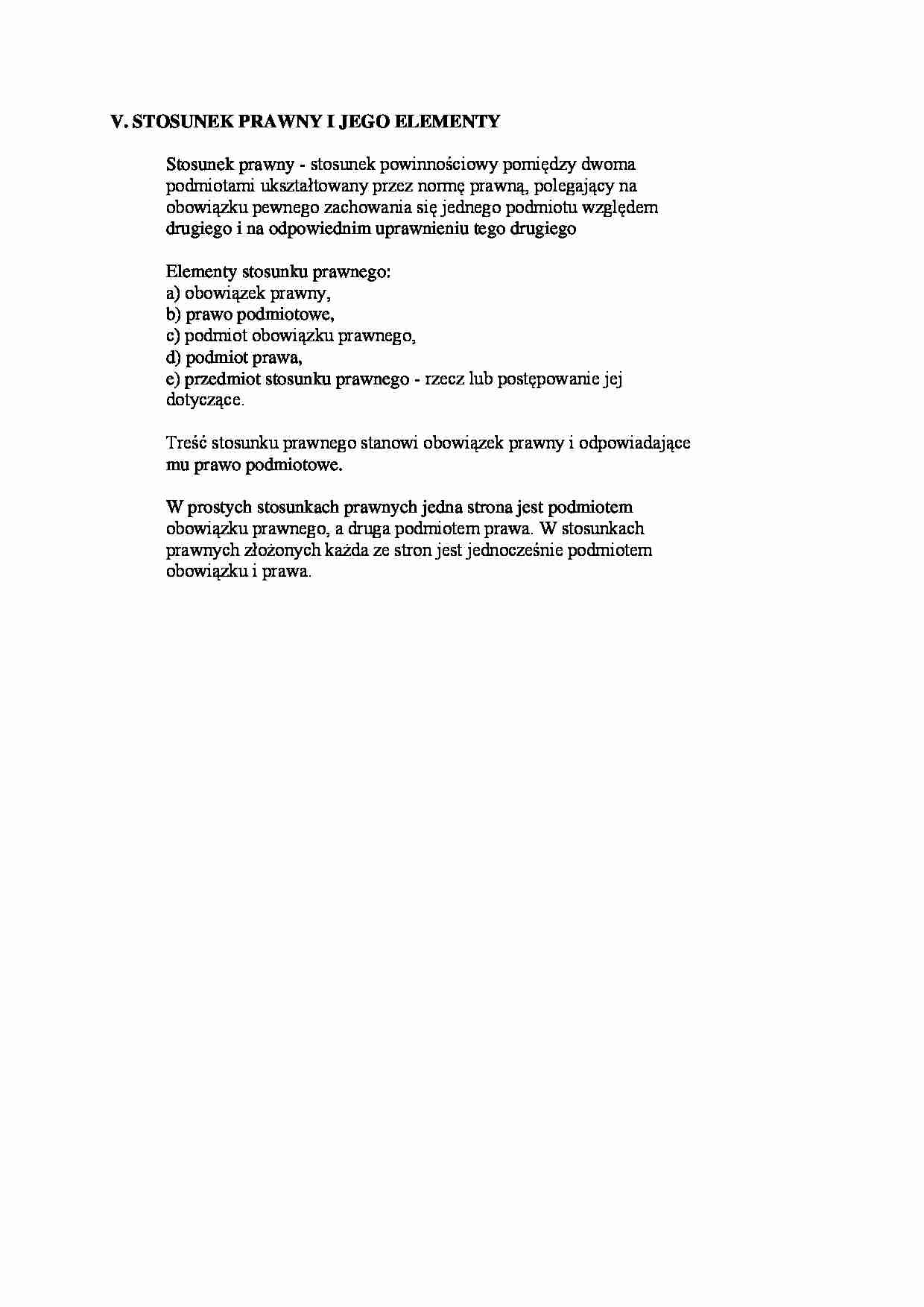  Stosunek prawny i jego elementy-opracowanie - strona 1