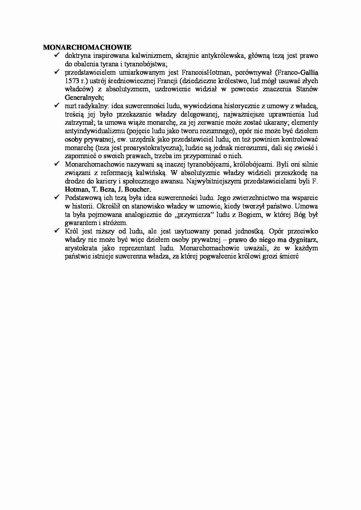  Doktryny- zagadnienie monarchomachowie - strona 1