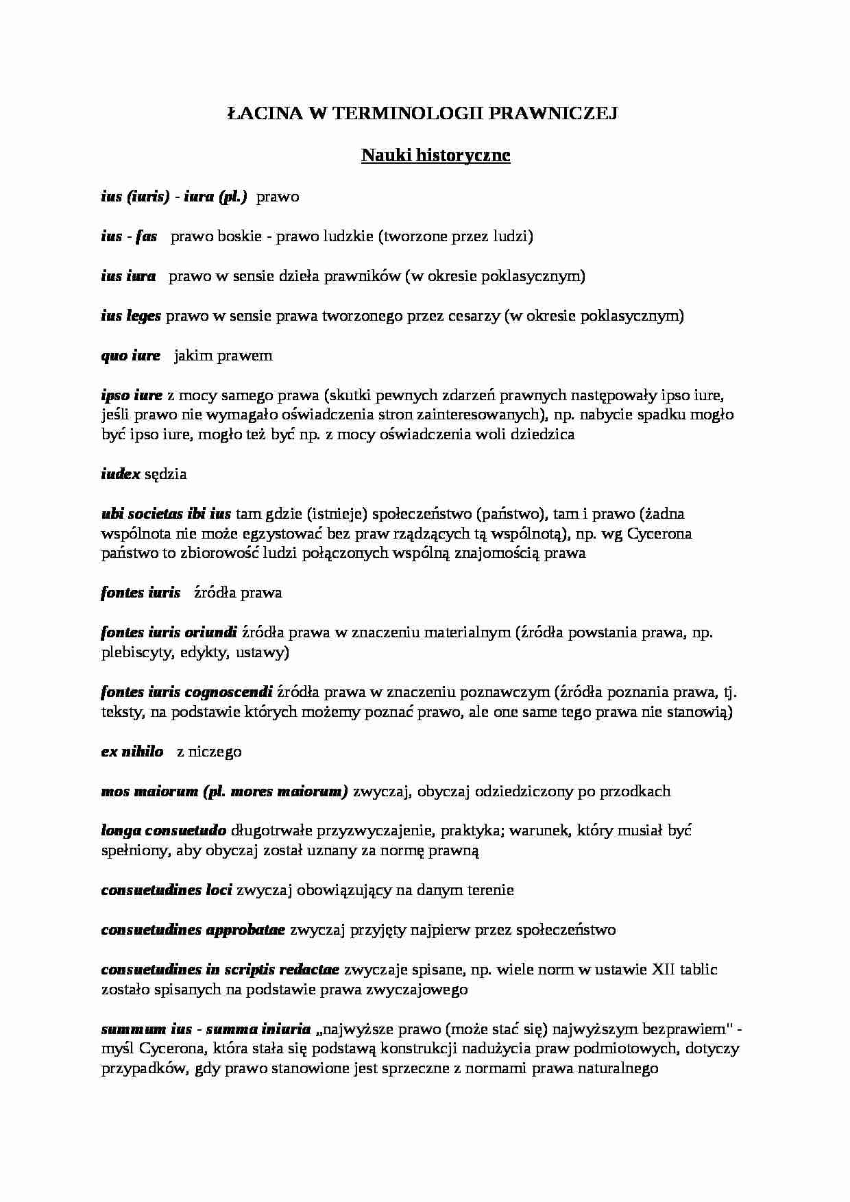 Łacińska terminologia prawnicza-tłumaczenia 1 - strona 1