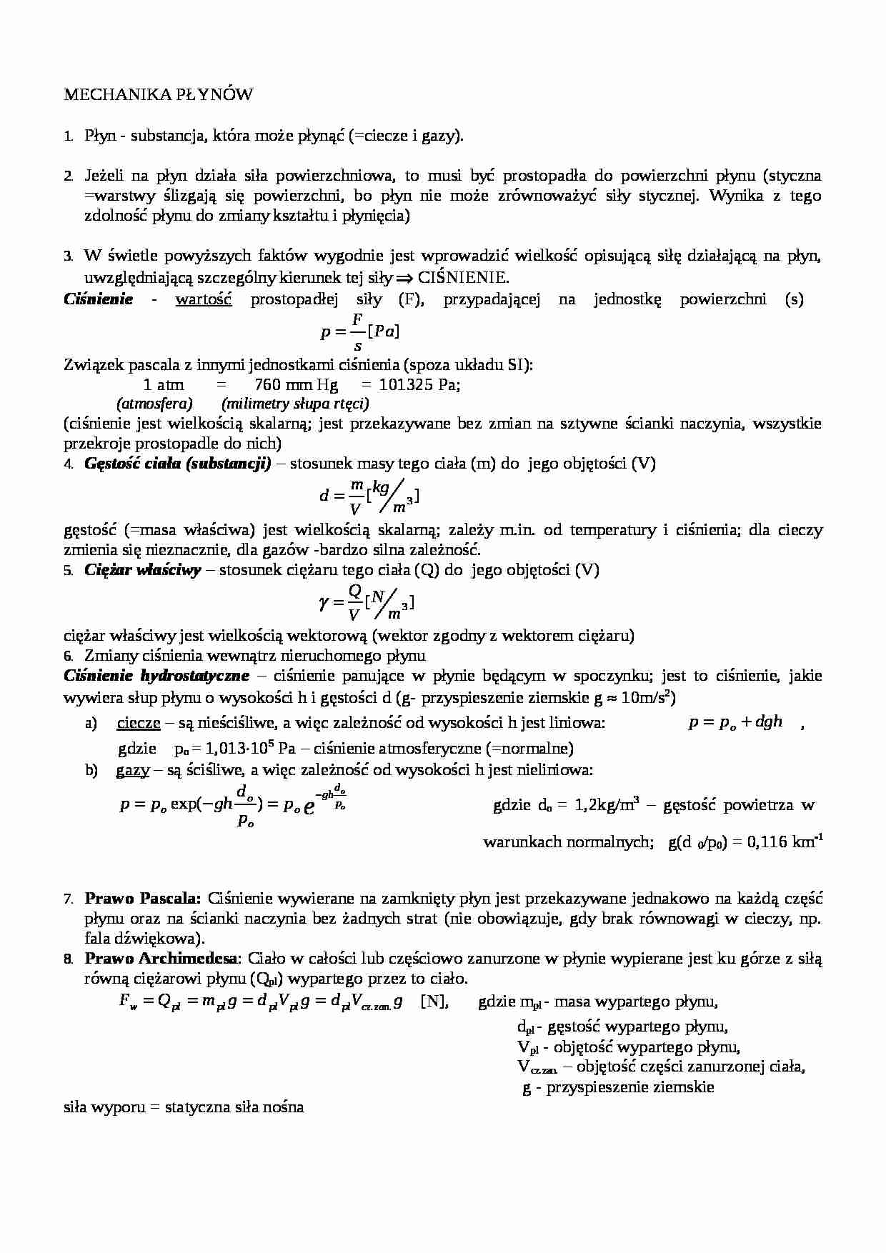 Mechanika płynów z wzorami - strona 1