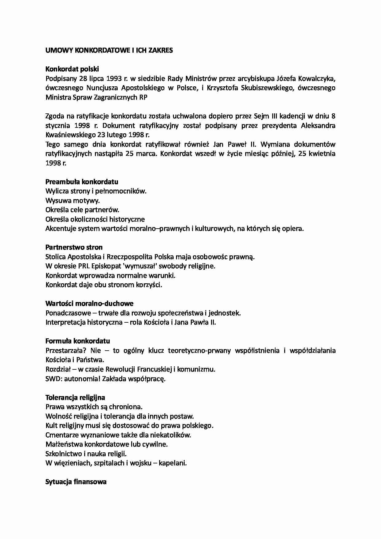 Umowy konkordatowe i ich zakres-opracowanie - strona 1