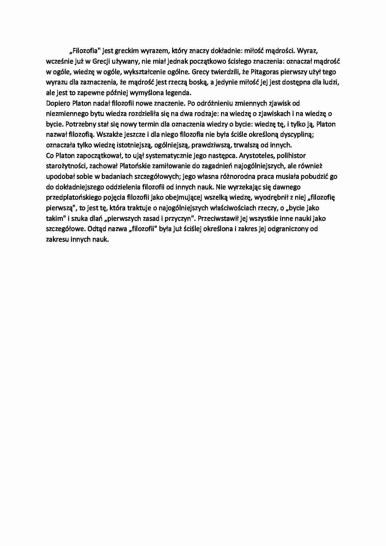 Powstanie nazwy filozofia-opracowanie - strona 1