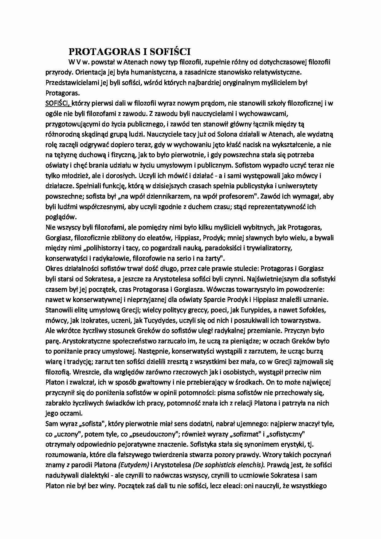 Protagoras i sofiści-opracowanie - strona 1