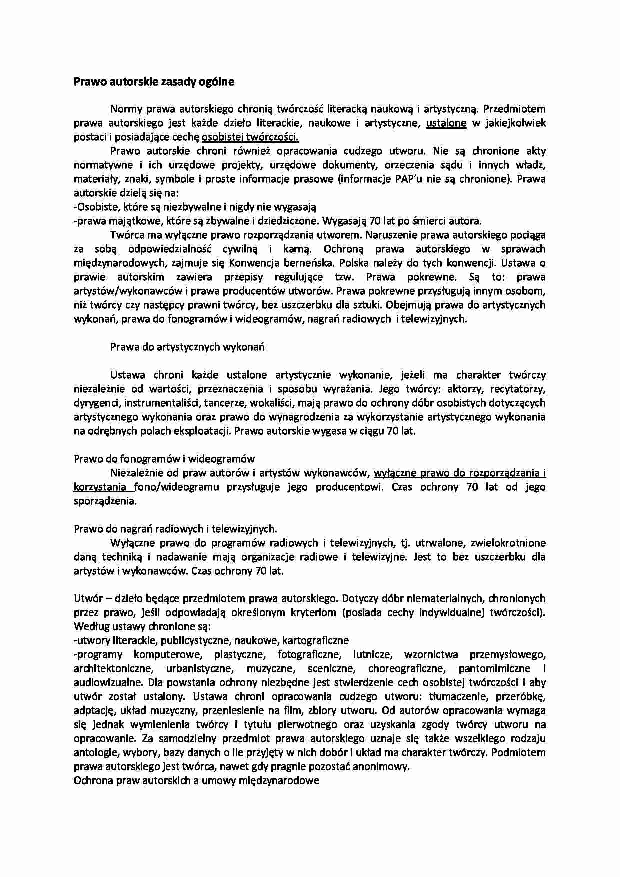  Ogólne zasady prawa autorskiego-opracowanie - strona 1