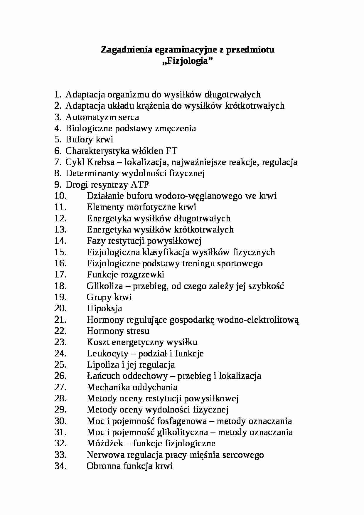 Fizjologia - zagadnienia na egzamin - strona 1