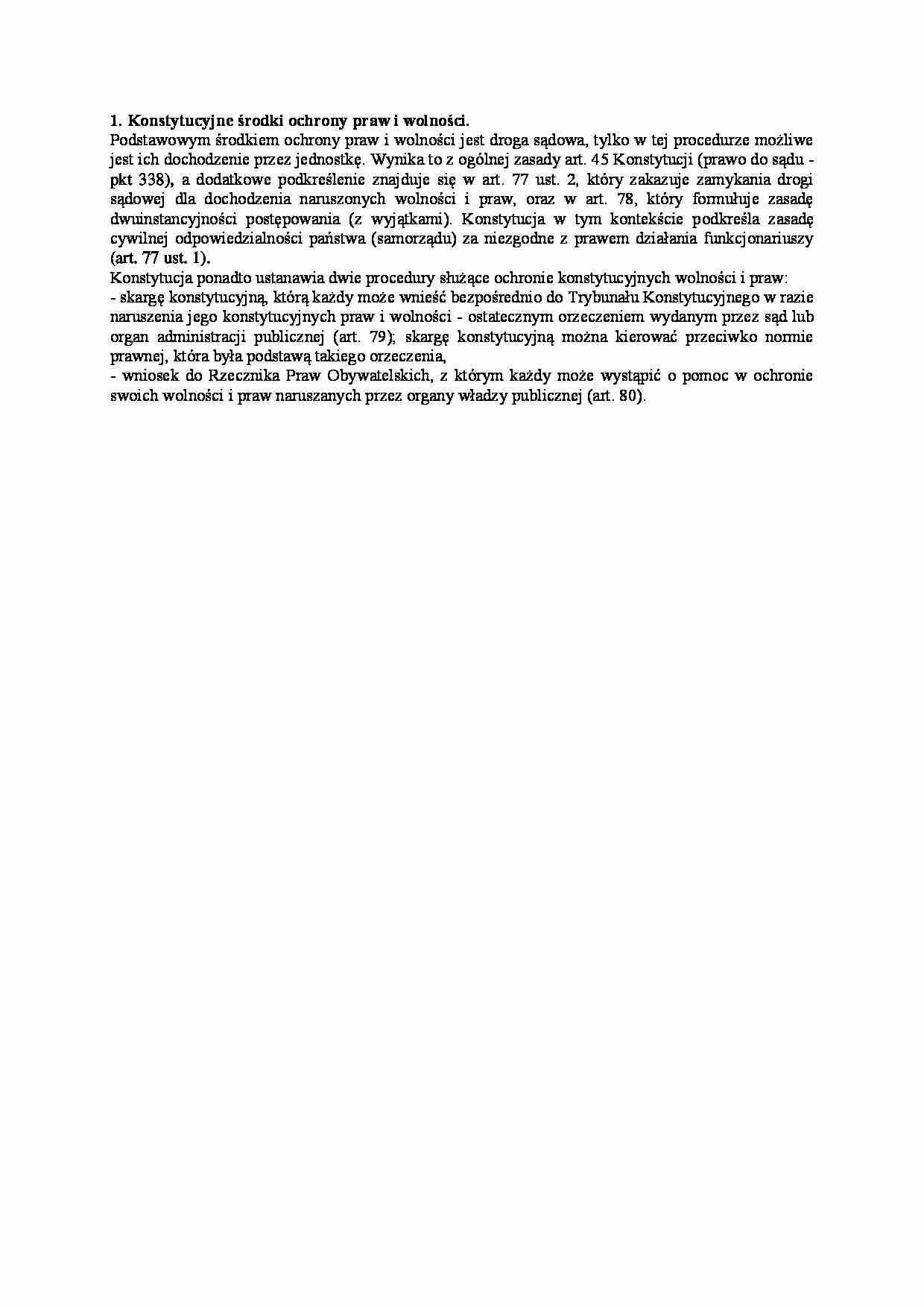 Konstytucyjne środki ochrony praw i wolności-opracowanie - strona 1