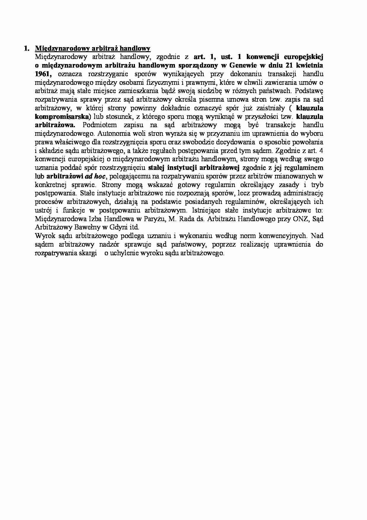  Międzynarodowy arbitraż handlowy-opracowanie - strona 1