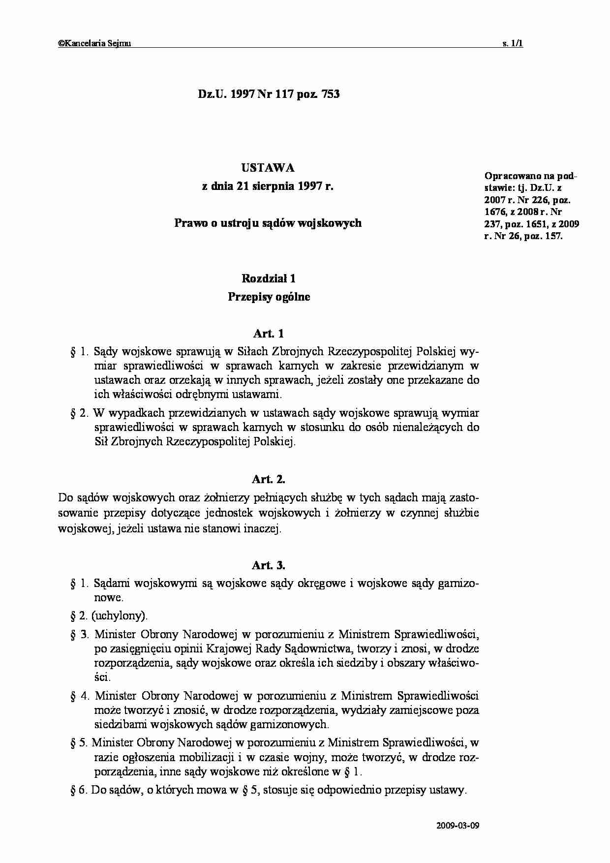 Prawo o ustroju sądów wojskowych - strona 1