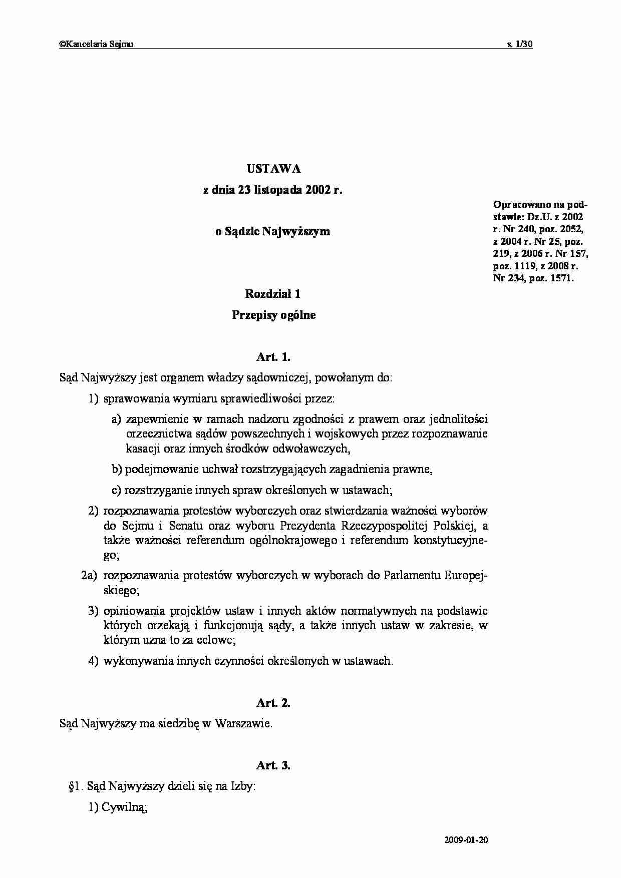 Ustawa o sądzie najwyższym-opracowanie - strona 1