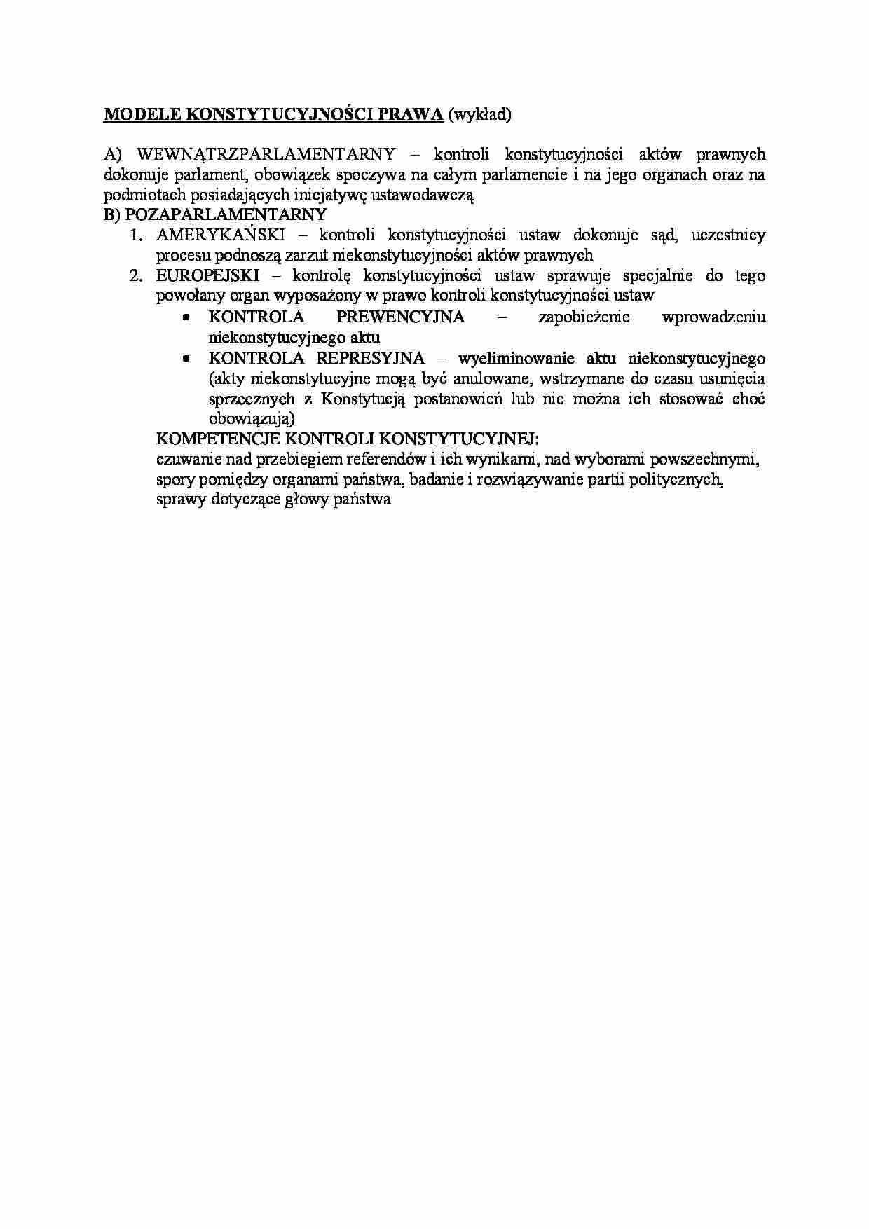 Modele konstytucyjności prawa-opracowanie - strona 1