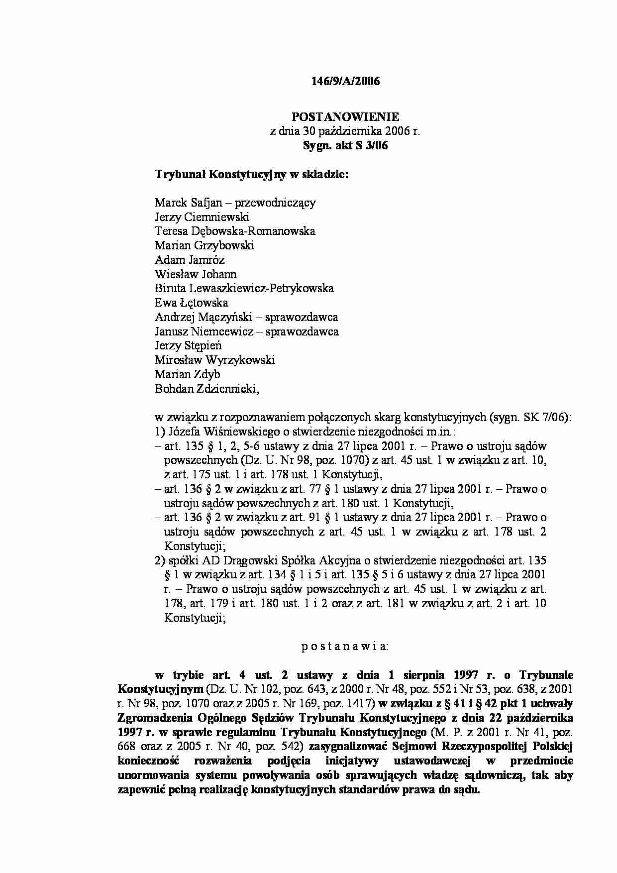Trybunał Konstytucyjny w sprawie asesorii-postanowienie - strona 1