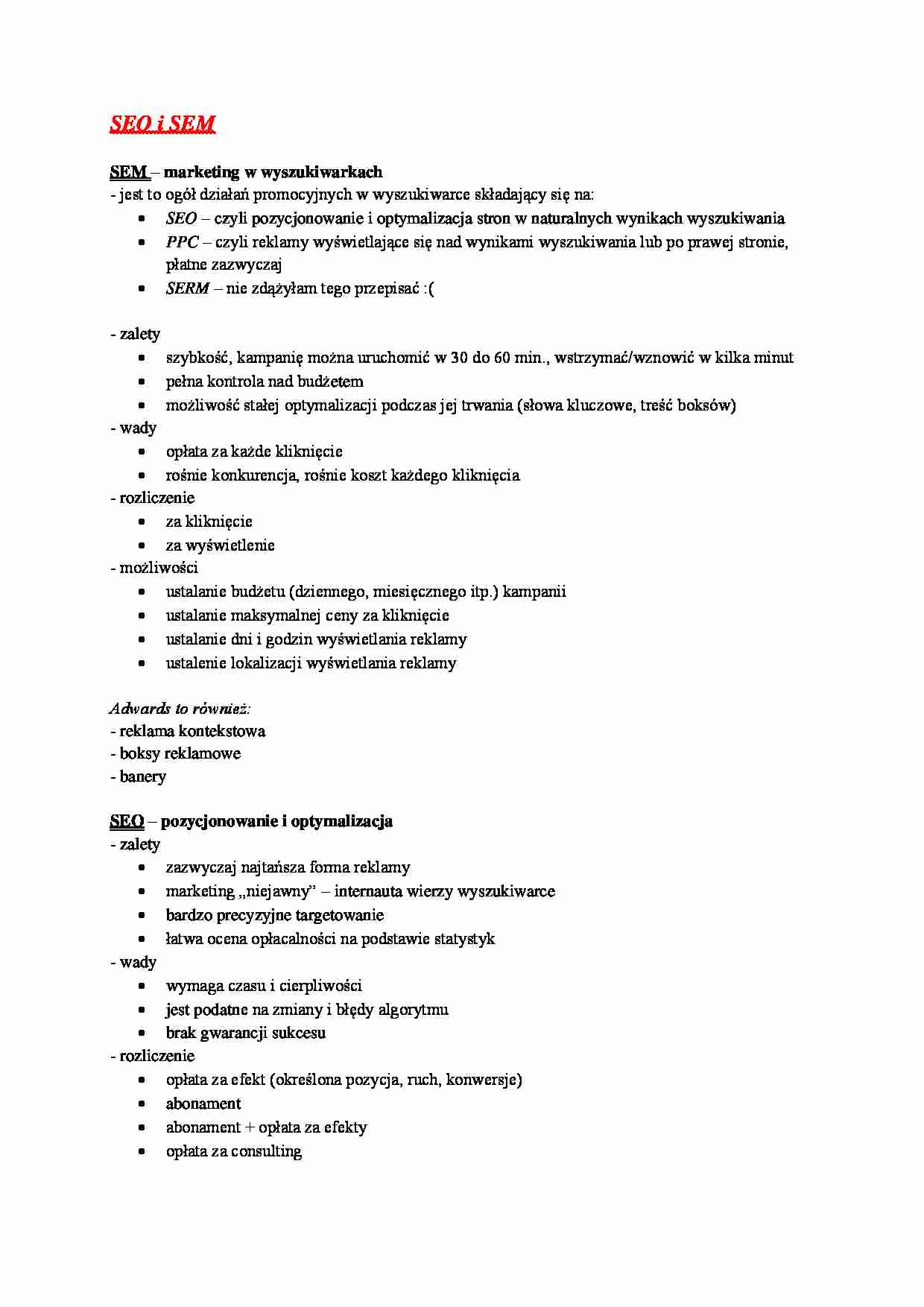  SEO i SEM-opracowanie - strona 1