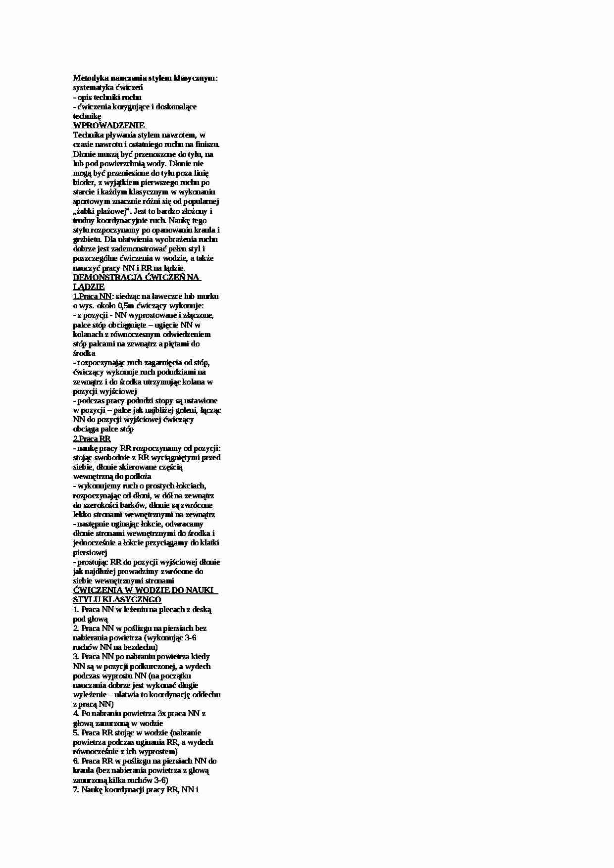 żabka - Metodyka nauczania stylem klasycznym - strona 1