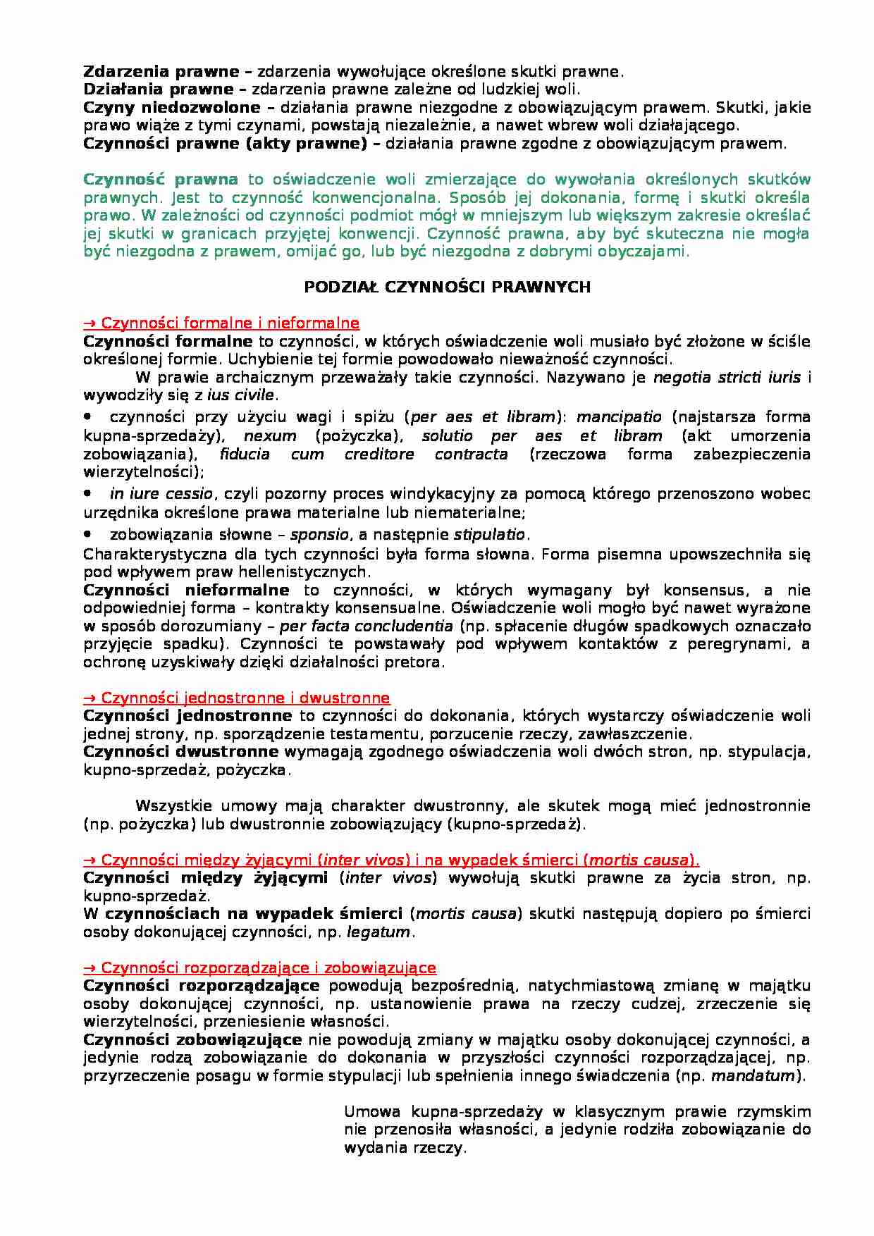 Elementy czynności prawnej-opracowanie - strona 1
