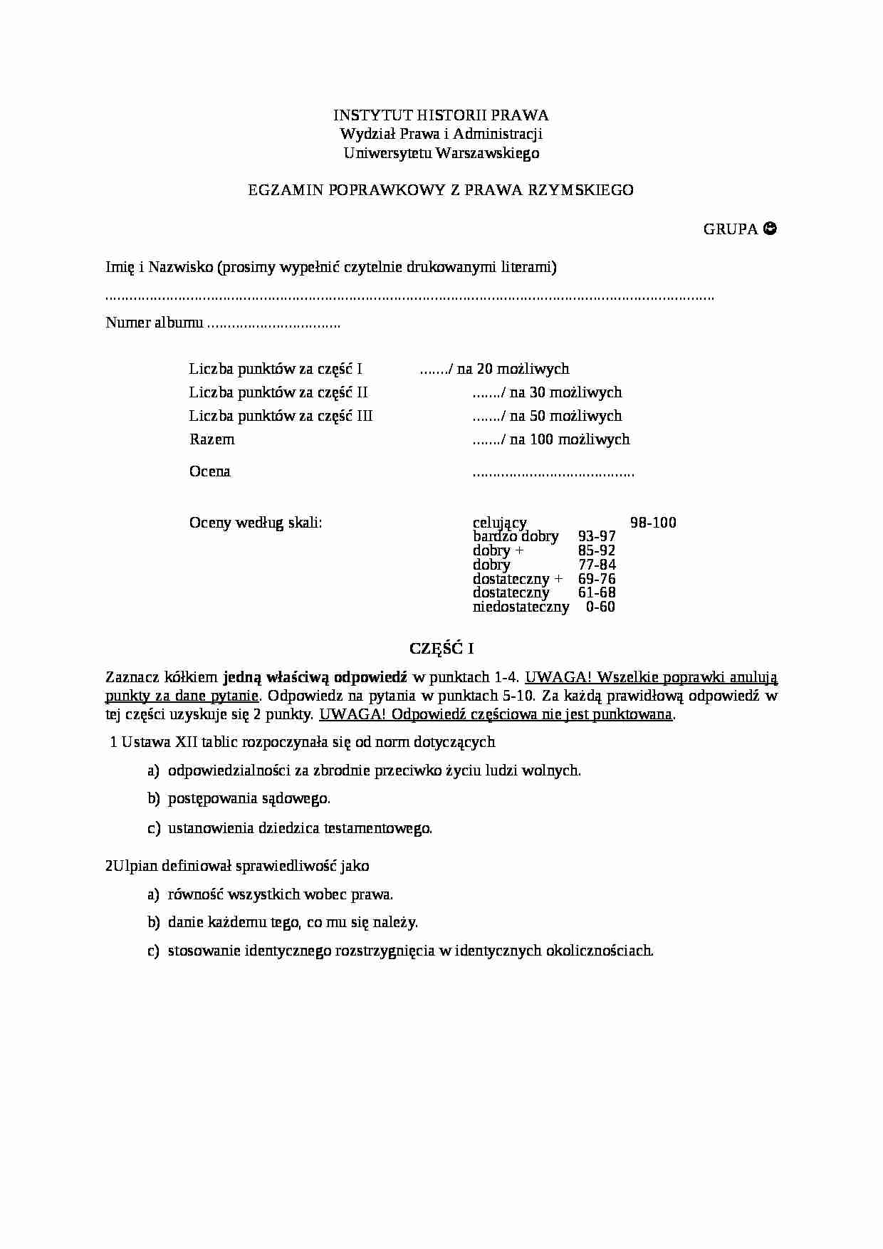  Przykładowe testy z przwa rzymskiego - strona 1