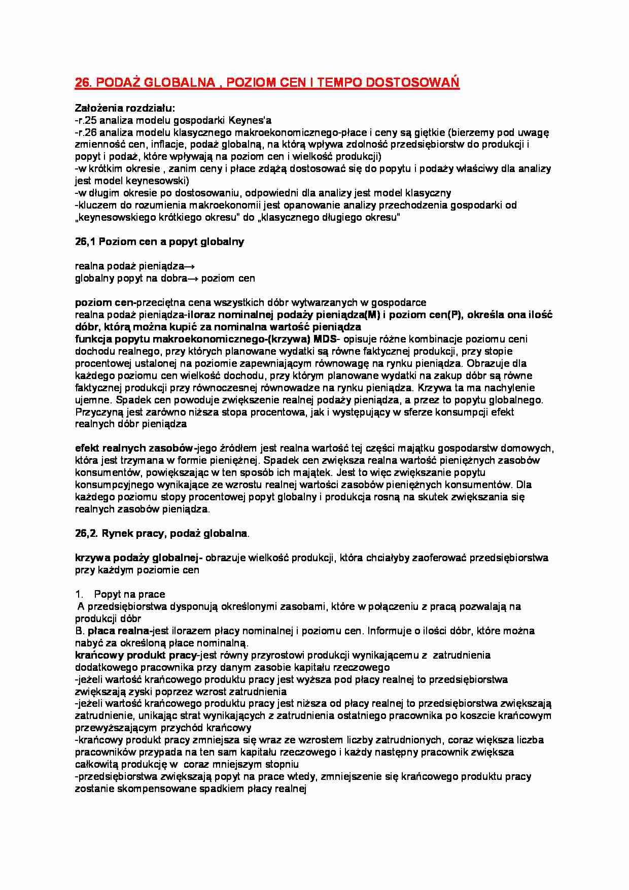 Zagadnienie-podaż globalna, poziom cen i tempo dostosowań - strona 1