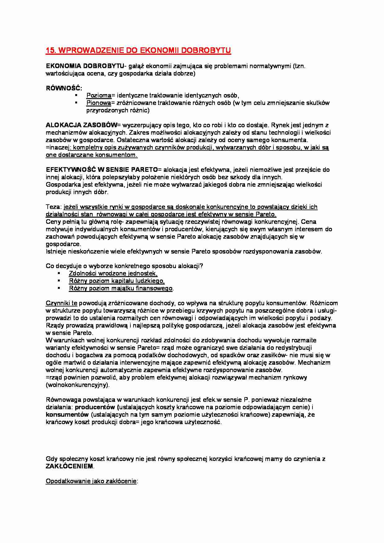 Zagadnienie- wprowadzenie do ekonomii dobrobytu - strona 1