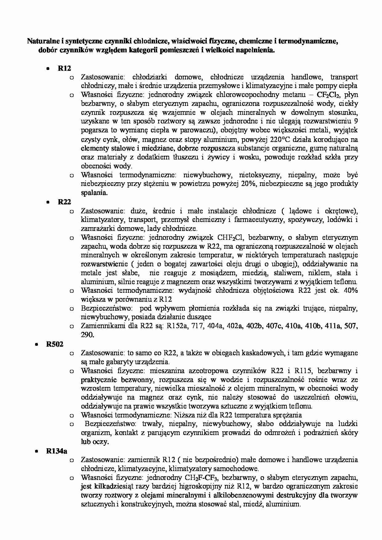 Naturalne i syntetyczne czynniki chłodnicze-opracowanie - strona 1